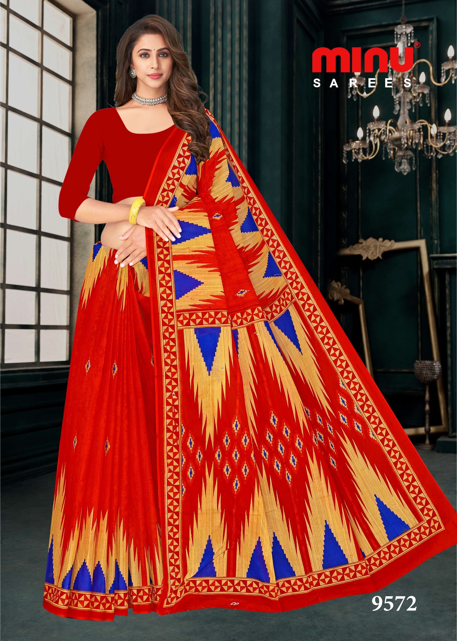 Latest collection of red printed saree  