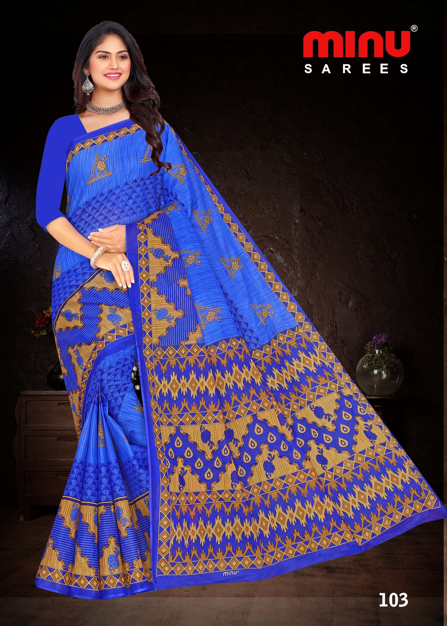 best offers on blue printed cotton saree for sale 