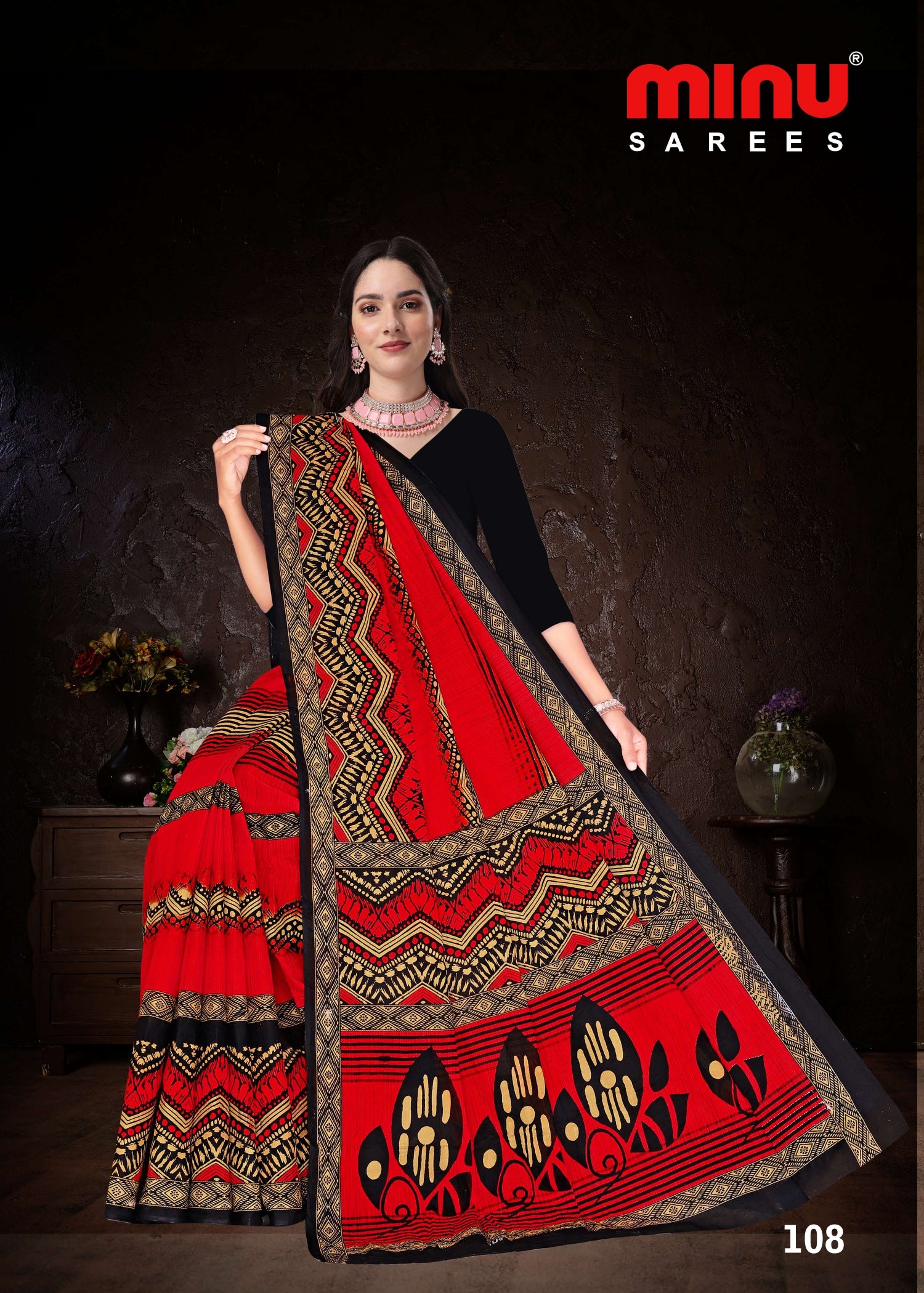 online printed saree wearing woman online image 