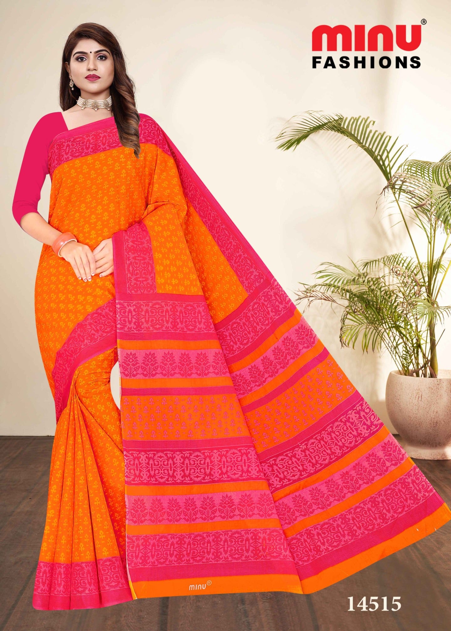 woman wearing colorful cotton saree at low prices 
