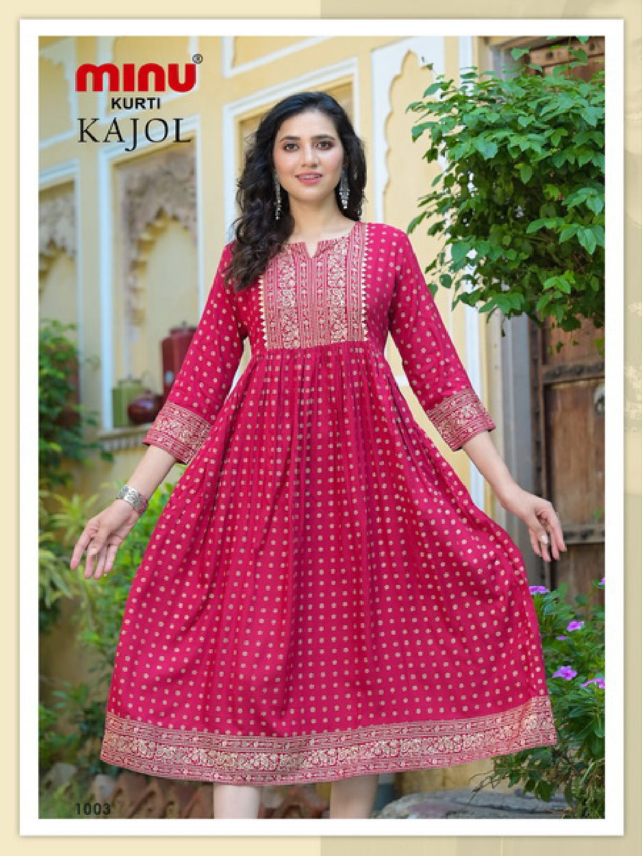 Printed Rayon Long Kurti Kajol (Vol-2) - 4 Pcs Set