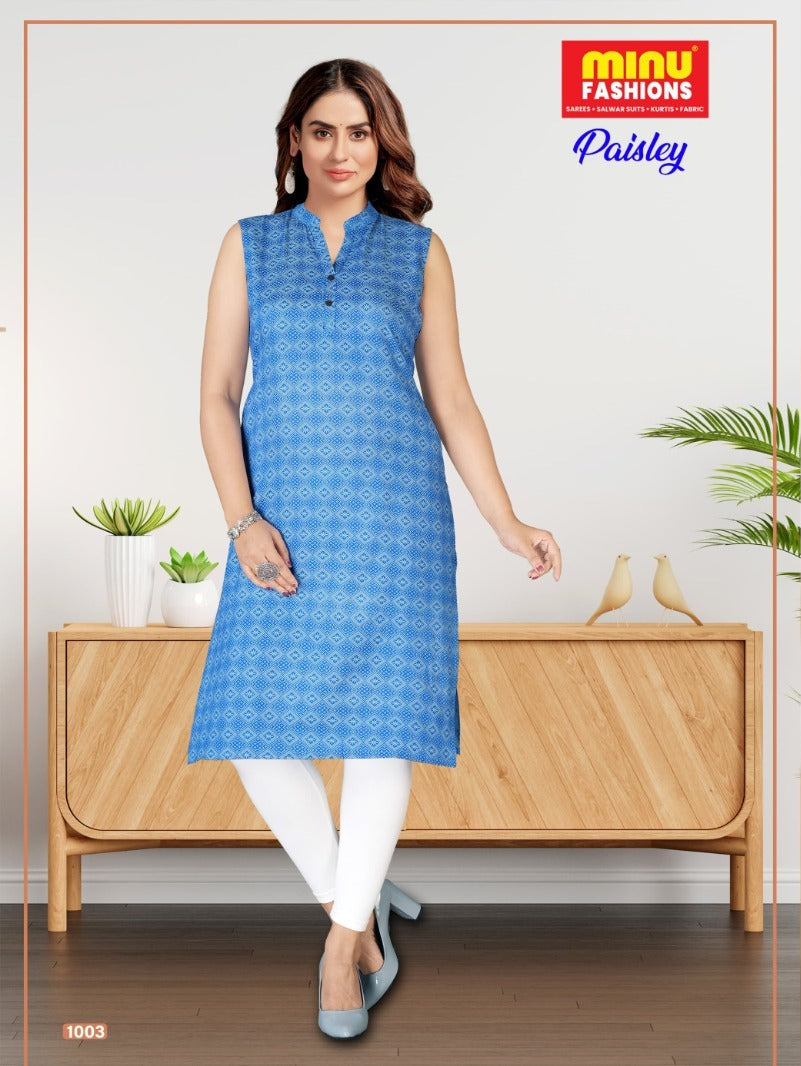 Printed Cotton Kurti Paisley - 4 Pcs Set