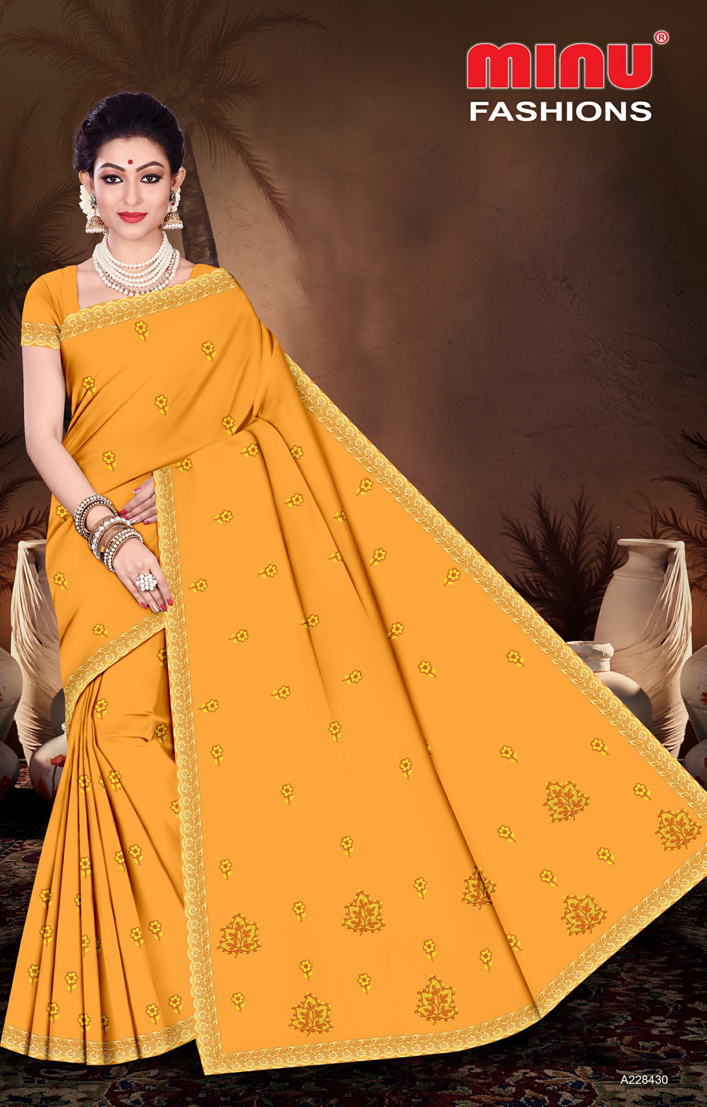 Embroidered Cotton Saree Royal Look (Special Rate) - 8 Pcs Set