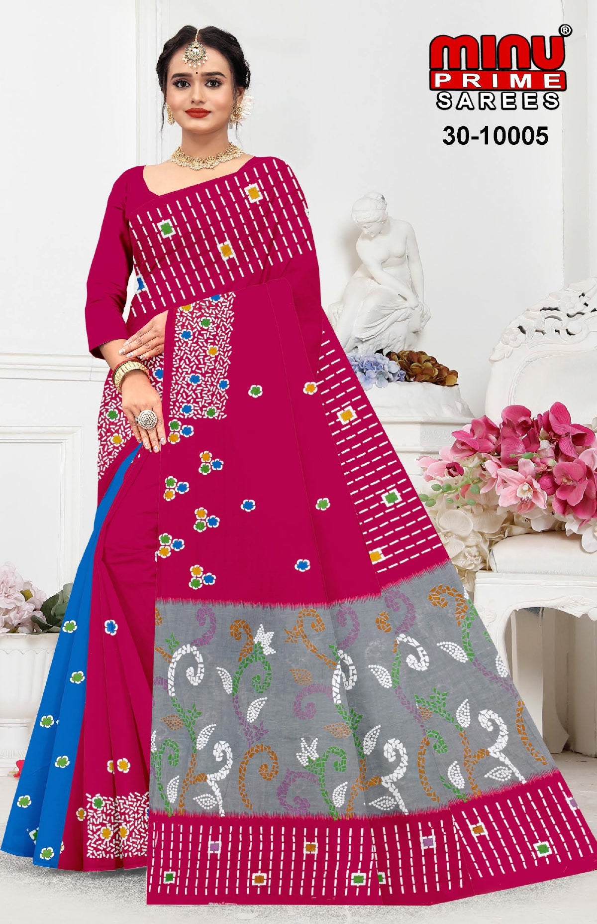 Printed Cotton Saree Sangini (Vol-3) - 10 Pcs Set