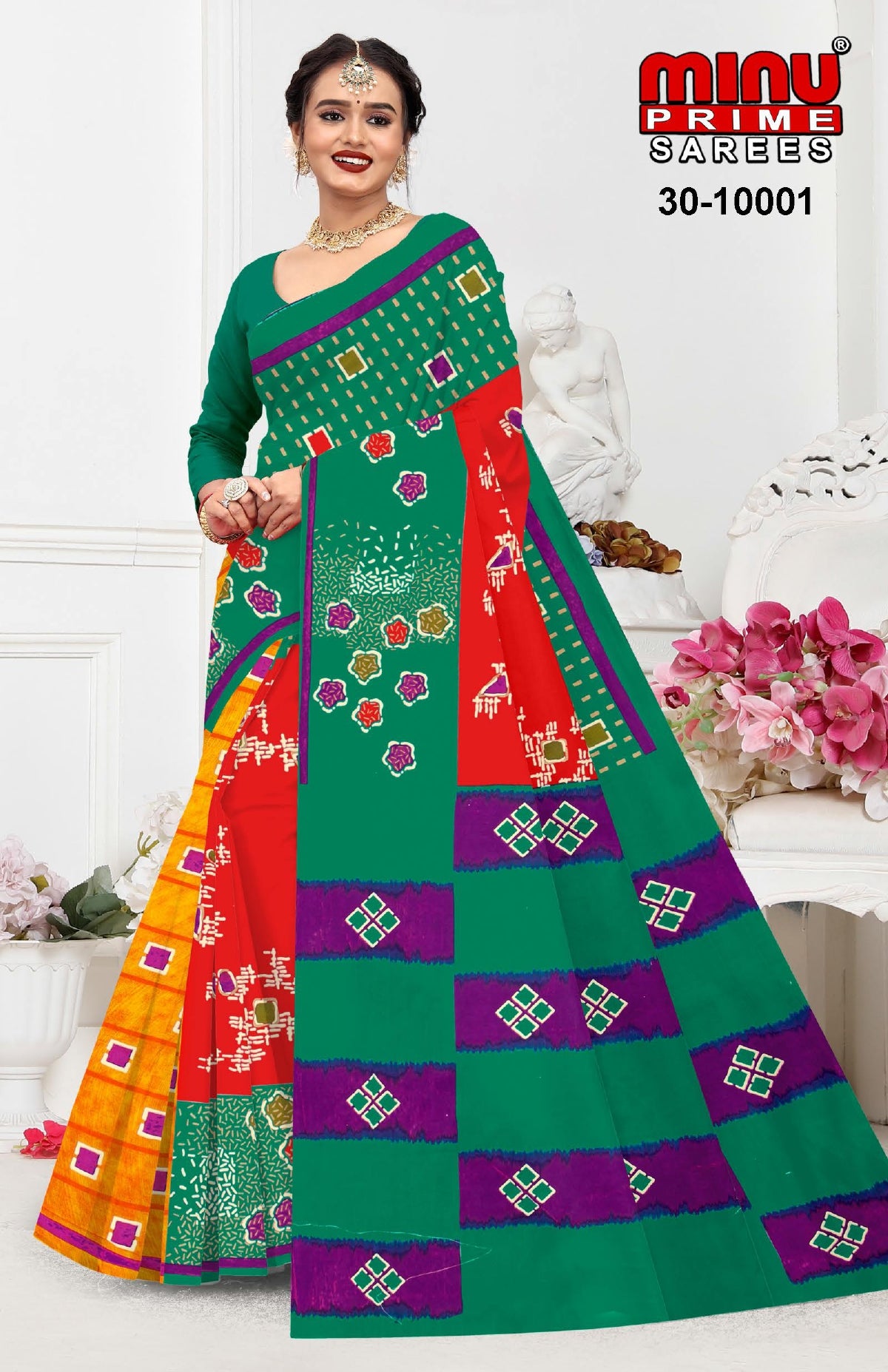 Printed Cotton Saree Sangini (Vol-3) - 10 Pcs Set