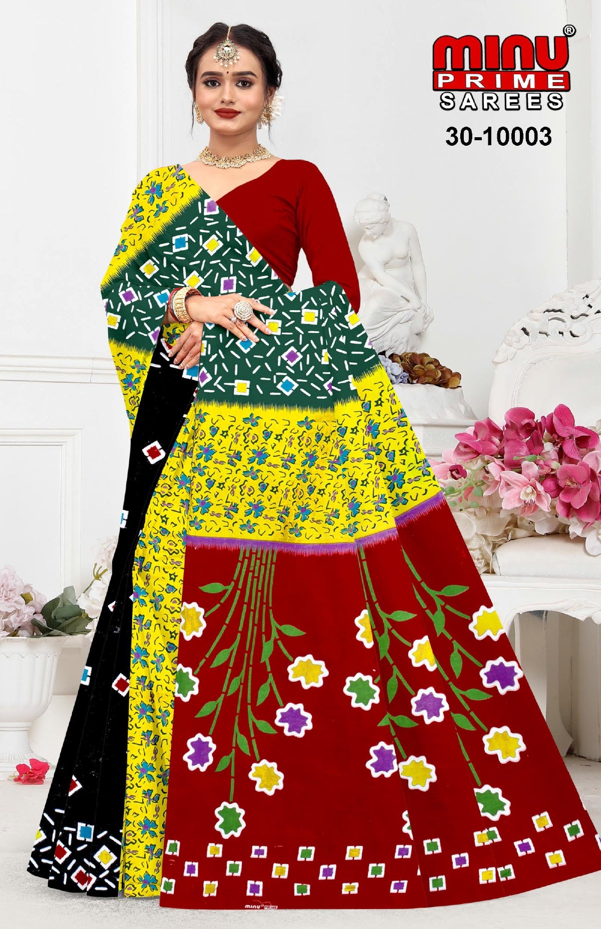 Printed Cotton Saree Sangini (Vol-3) - 10 Pcs Set