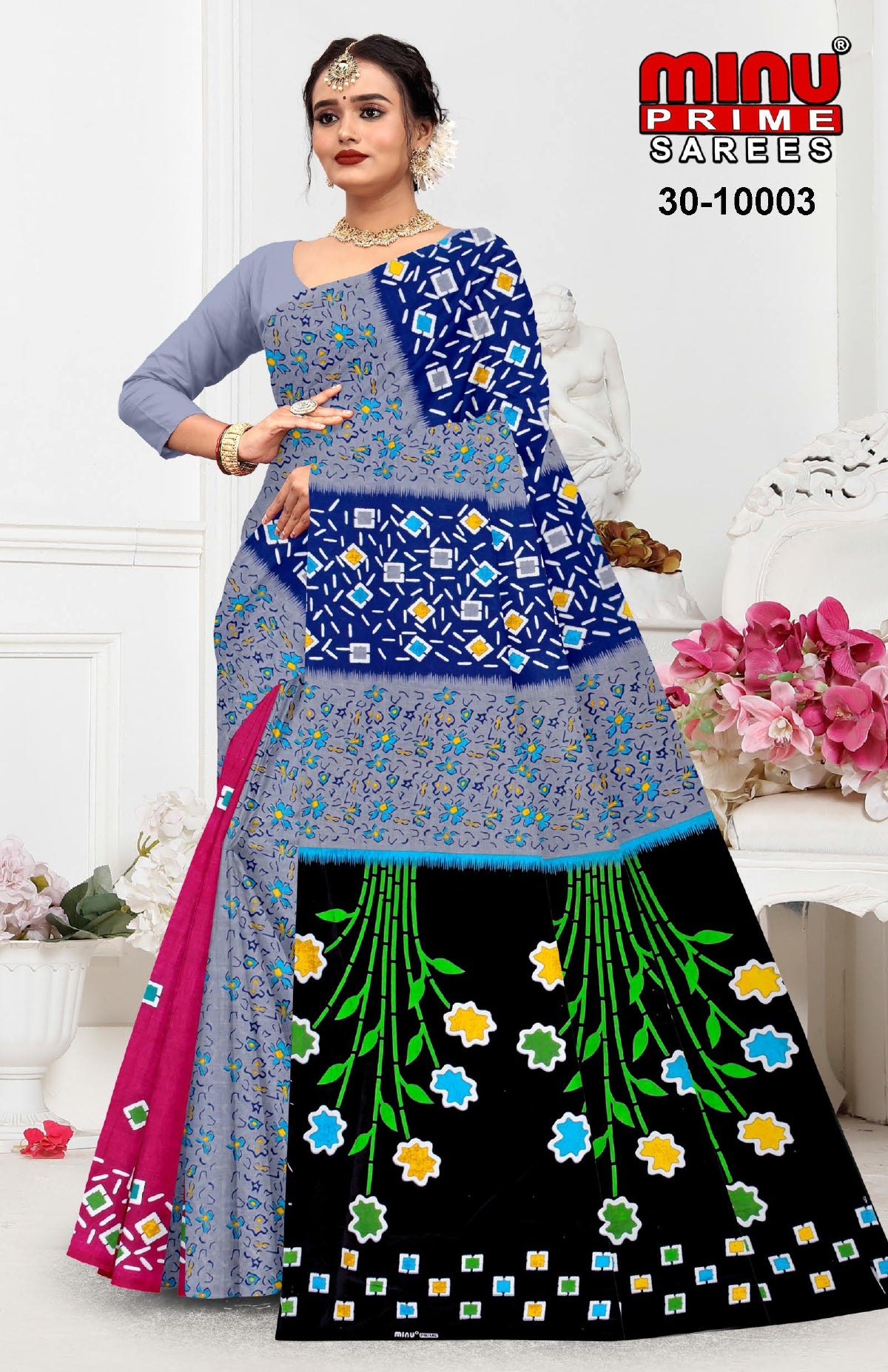 Printed Cotton Saree Sangini (Vol-3) - 10 Pcs Set