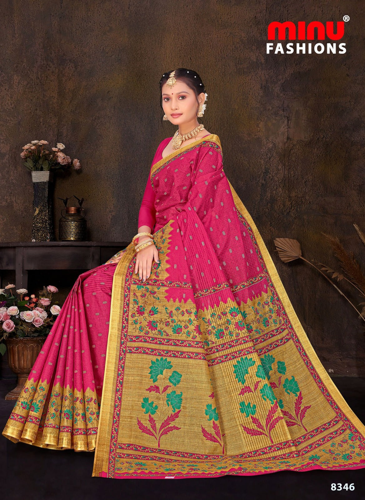 Printed Cotton Saree Sada Bahar - 10 Pcs Set