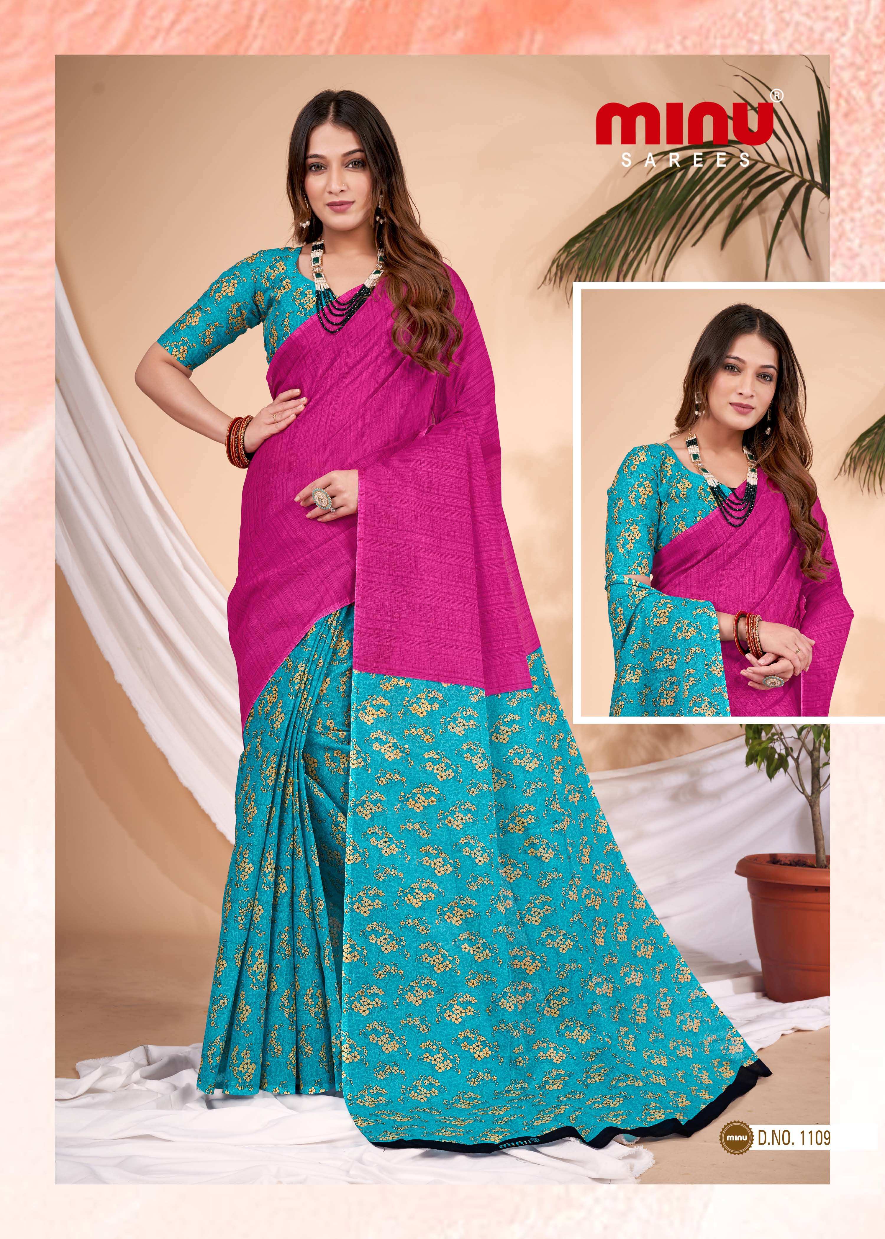 top-quality cotton printed saree wearing women 