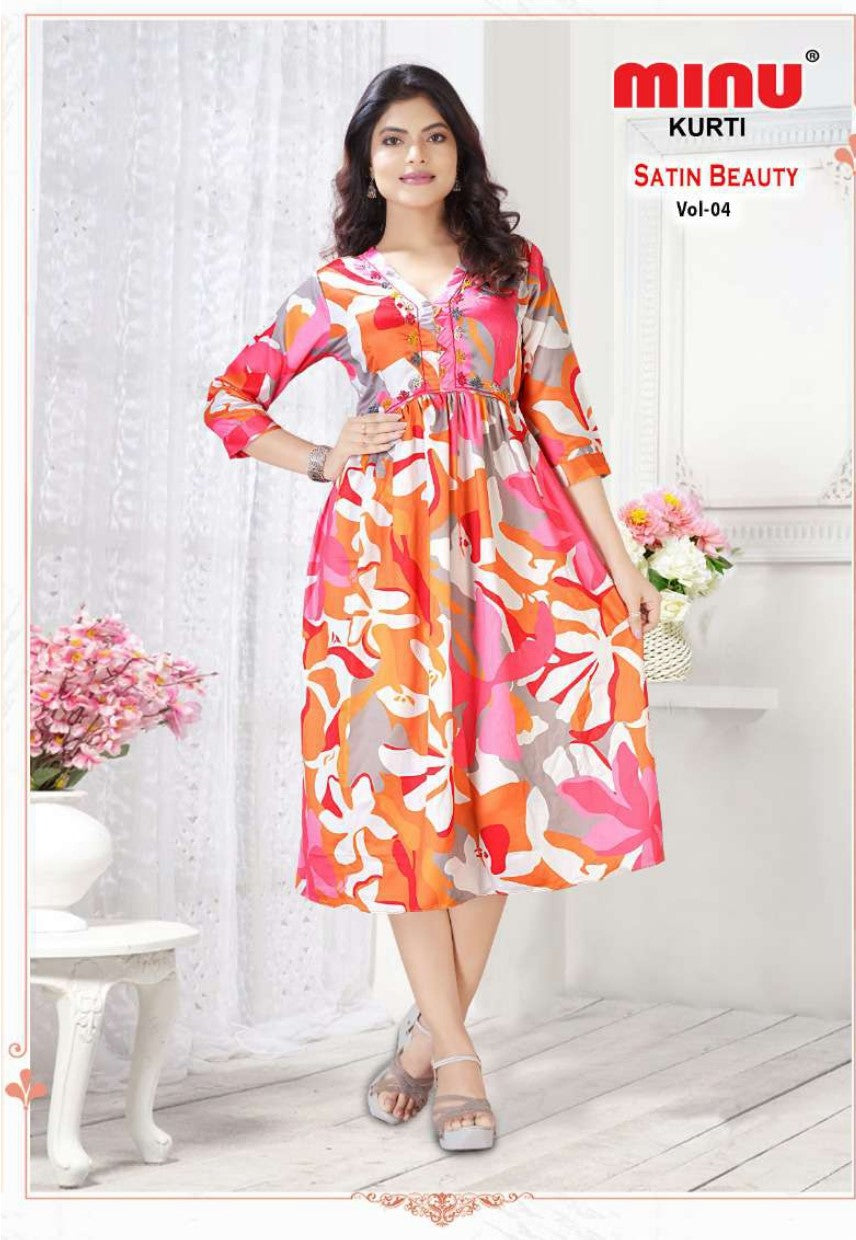 Printed Cotton Kurti Satin Beauty (Vol-4) - 6 Pcs Set