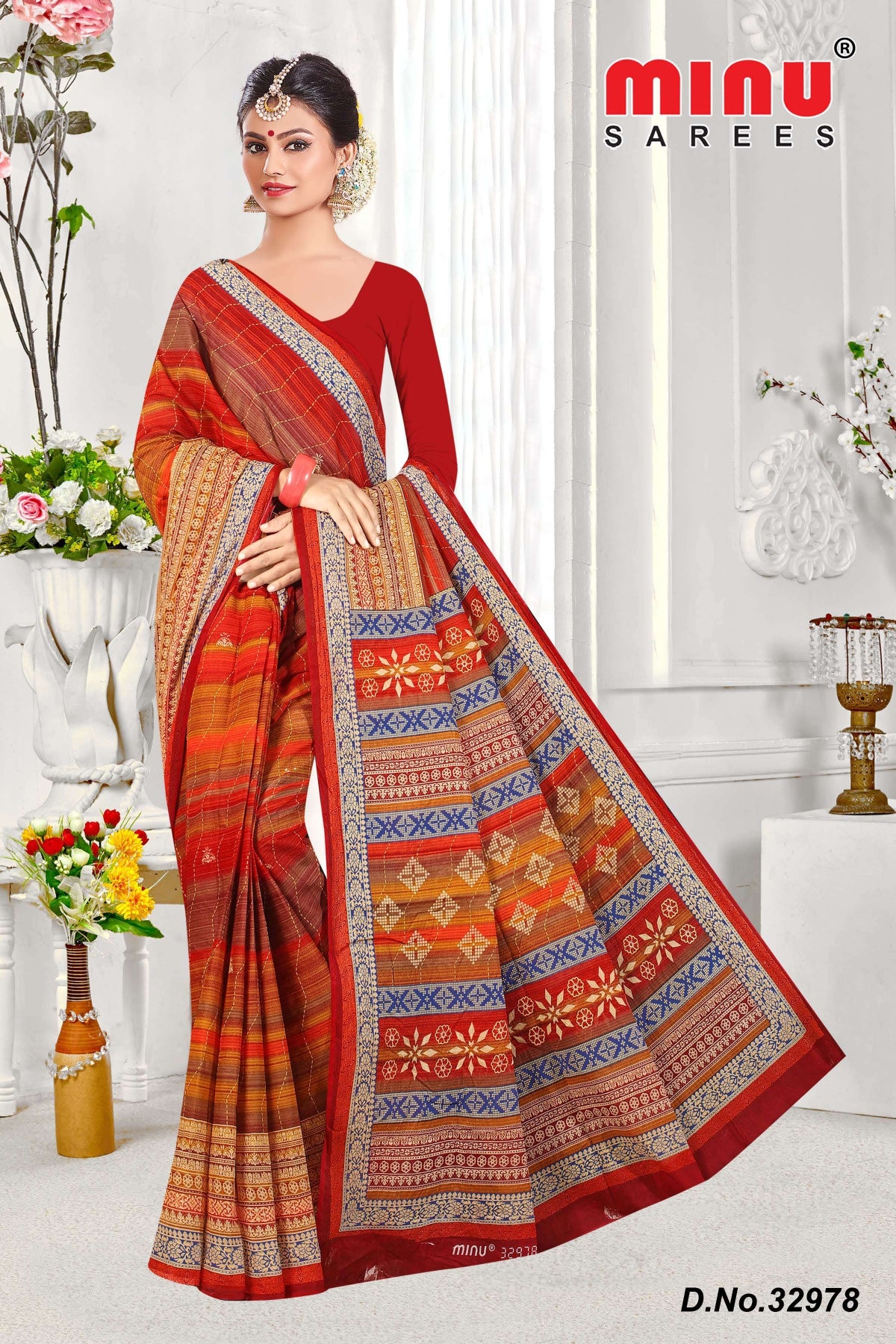 red printed cotton saree at best prices 