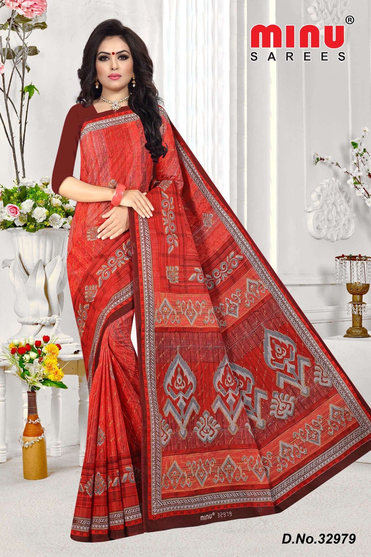 red printed cotton saree at low prices online 