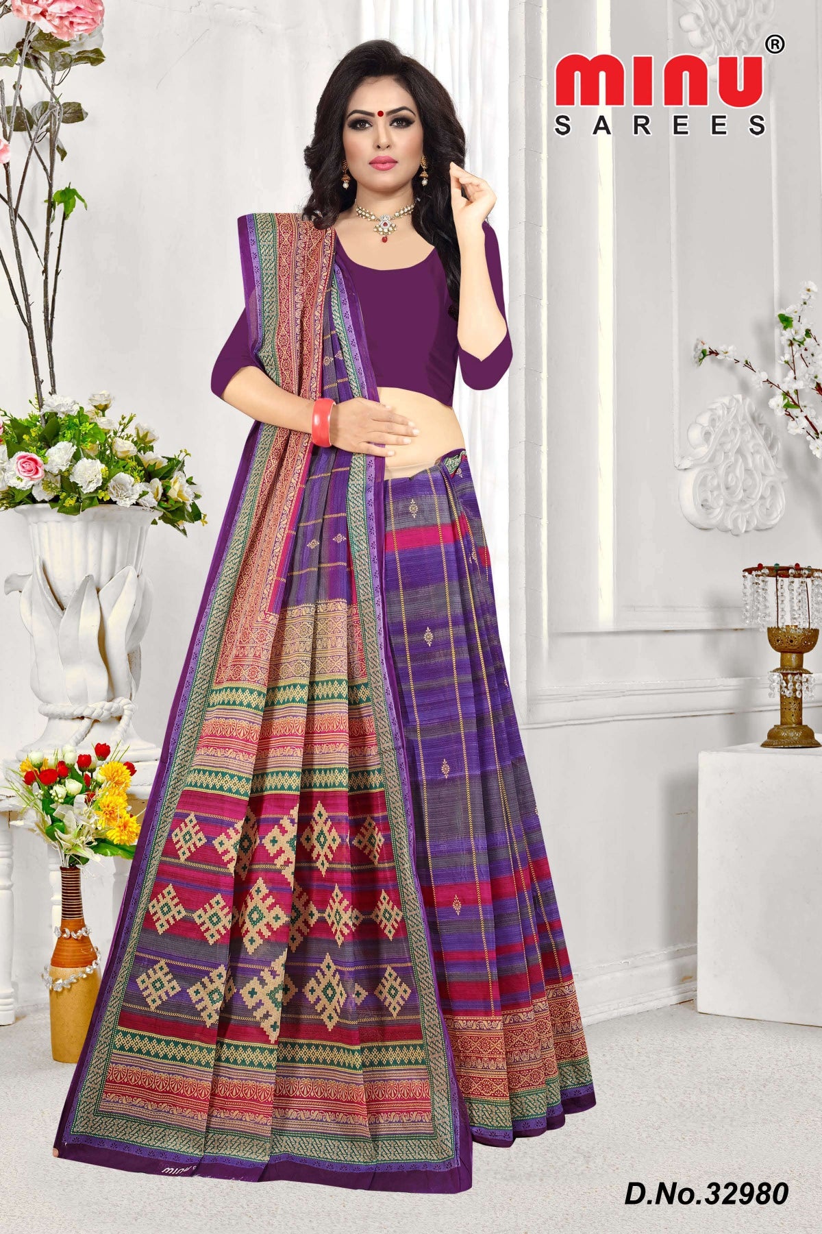 multi color printed cotton saree for women and girls
