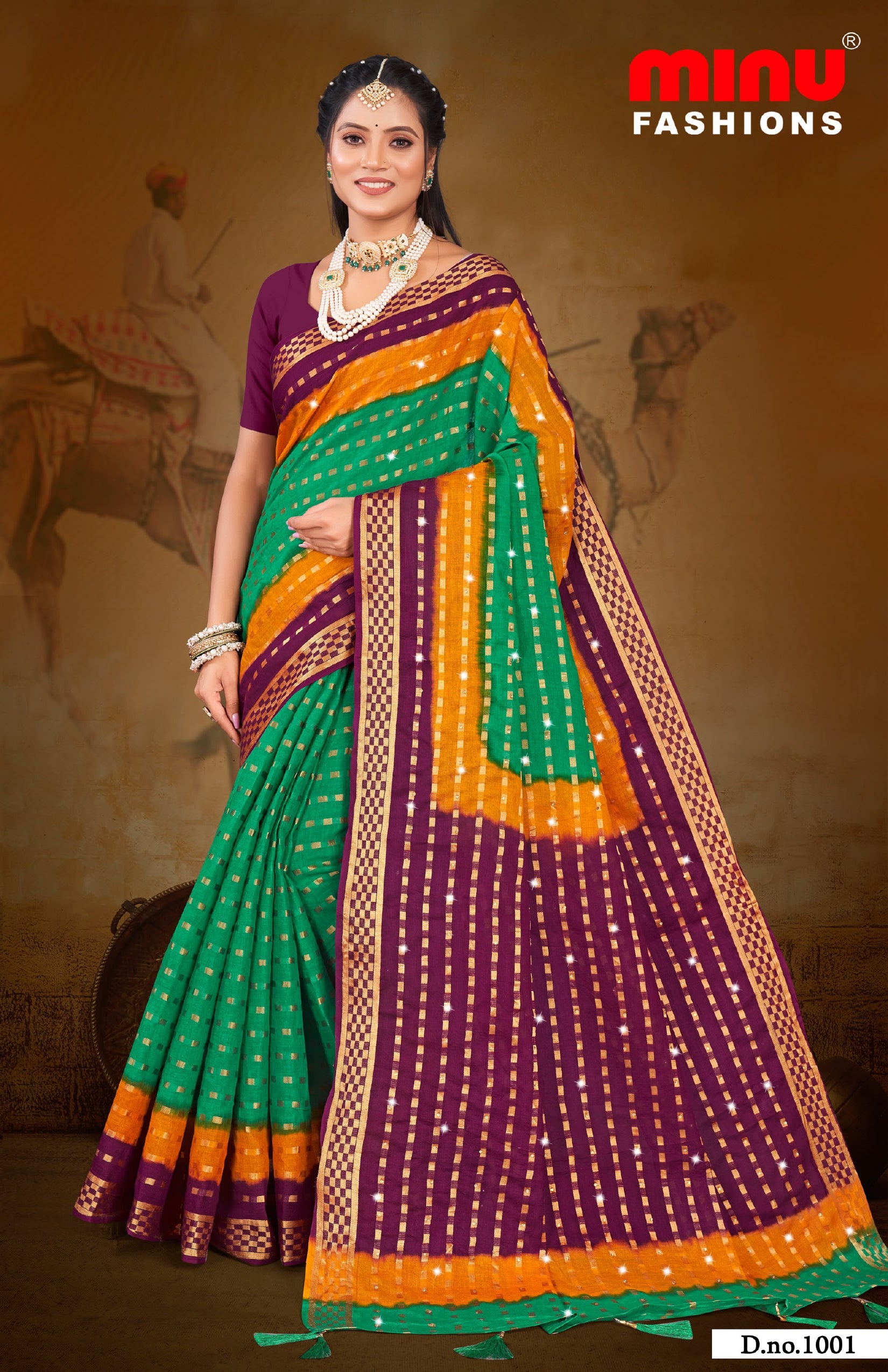 Embroidered Cotton Saree Sona (Special Rate) - 10 Pcs Set