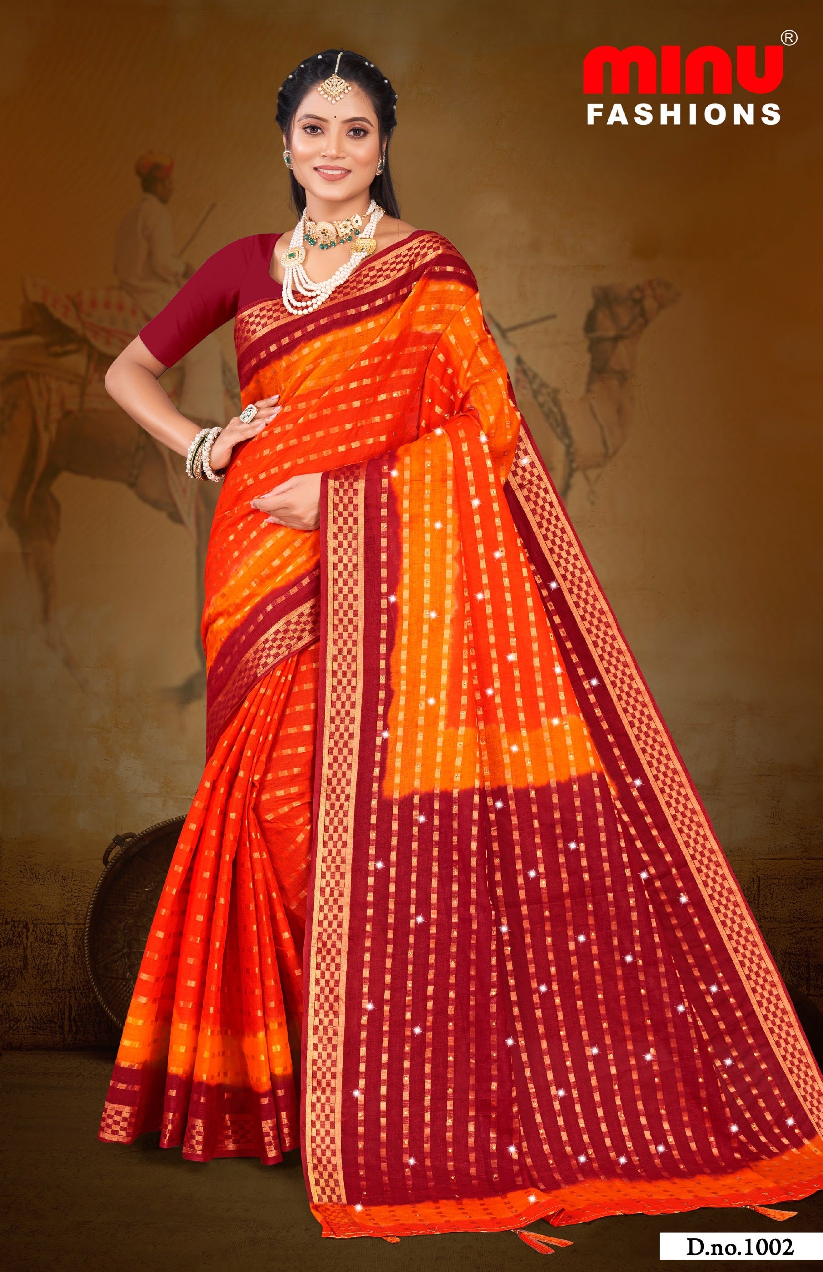 Embroidered Cotton Saree Sona (Special Rate) - 10 Pcs Set