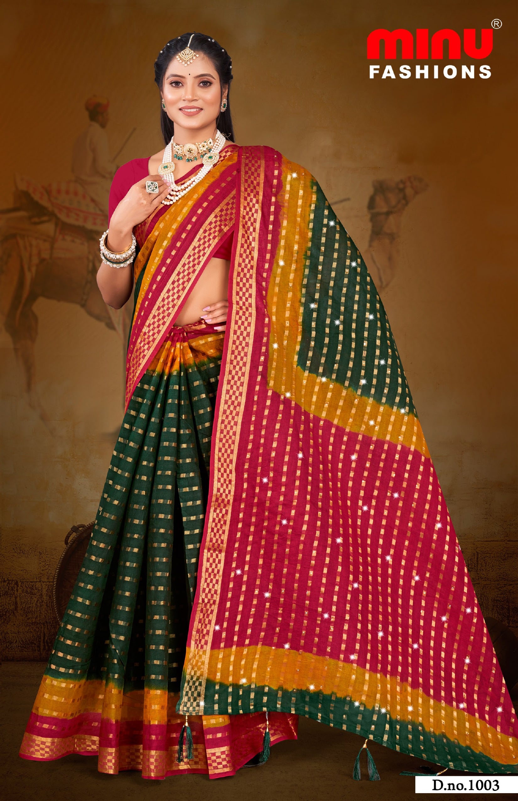 Embroidered Cotton Saree Sona (Special Rate) - 10 Pcs Set