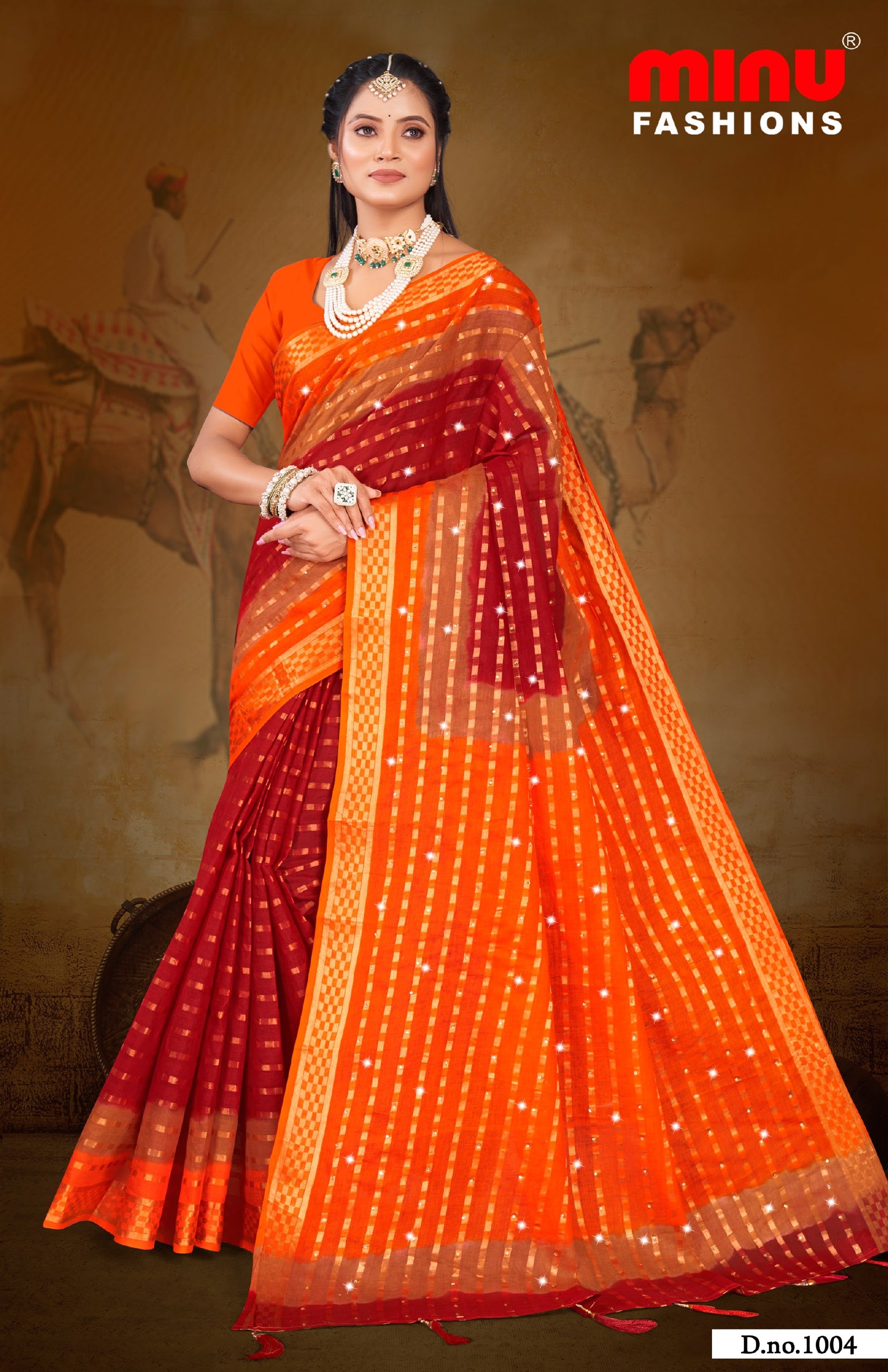 Embroidered Cotton Saree Sona (Special Rate) - 10 Pcs Set