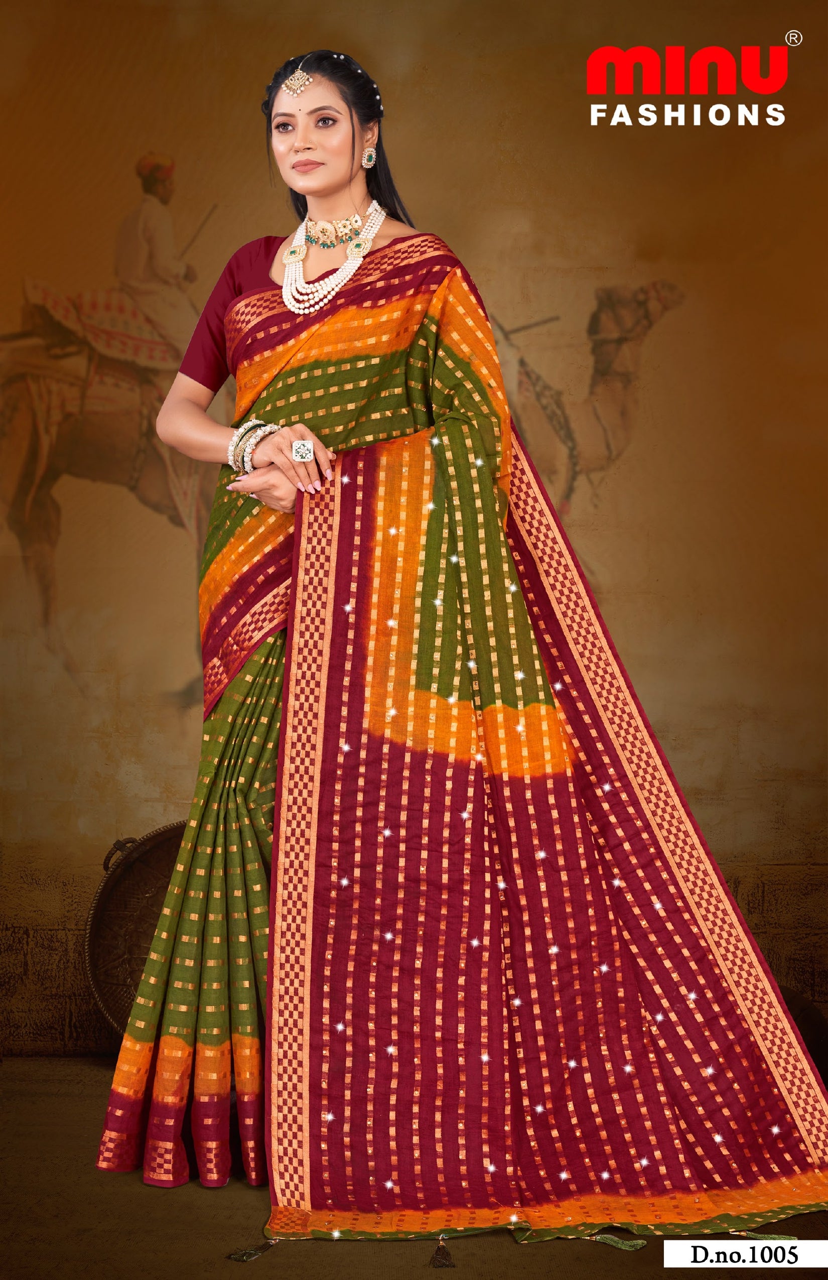 Embroidered Cotton Saree Sona (Special Rate) - 10 Pcs Set