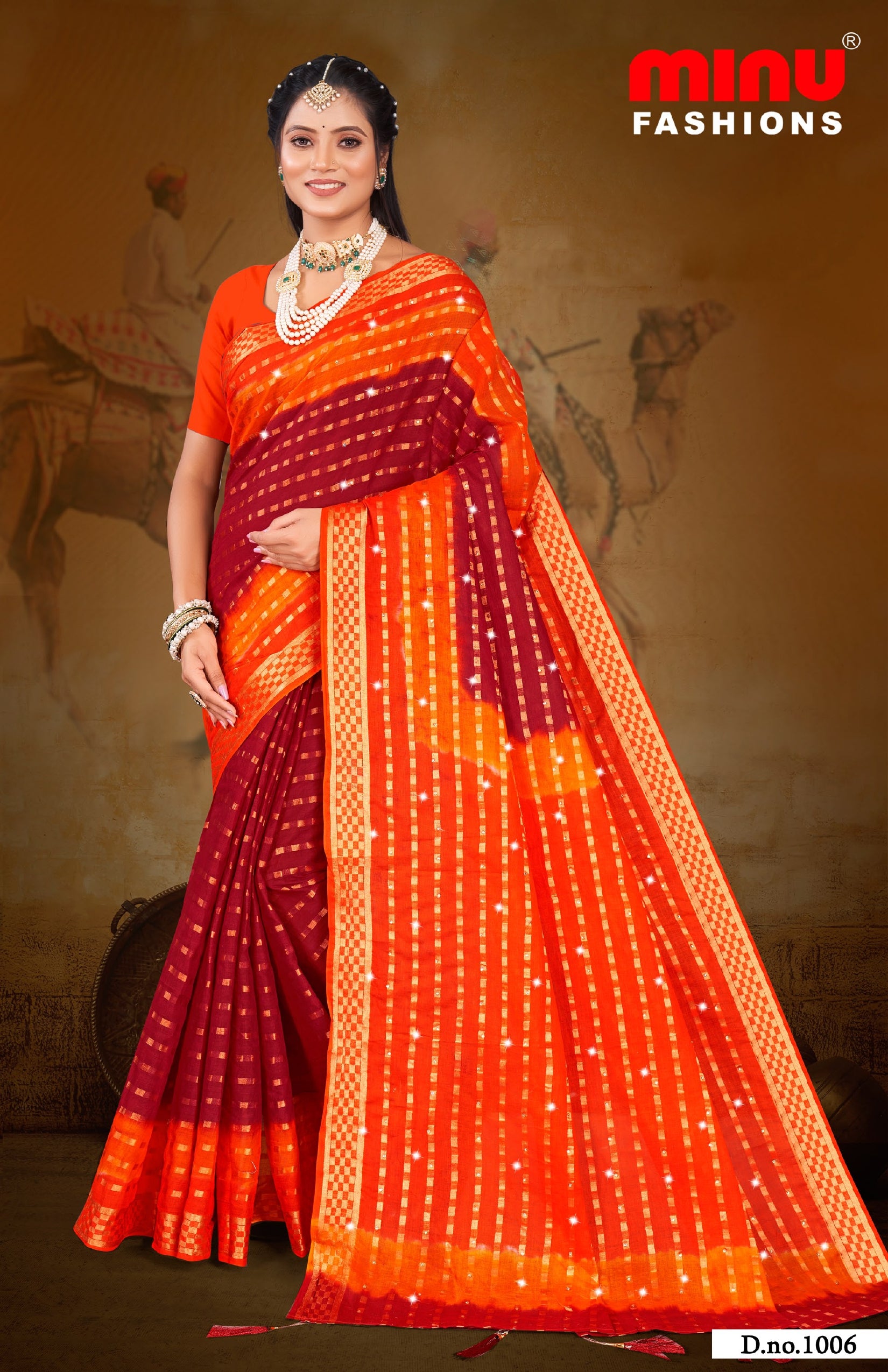 Embroidered Cotton Saree Sona (Special Rate) - 10 Pcs Set
