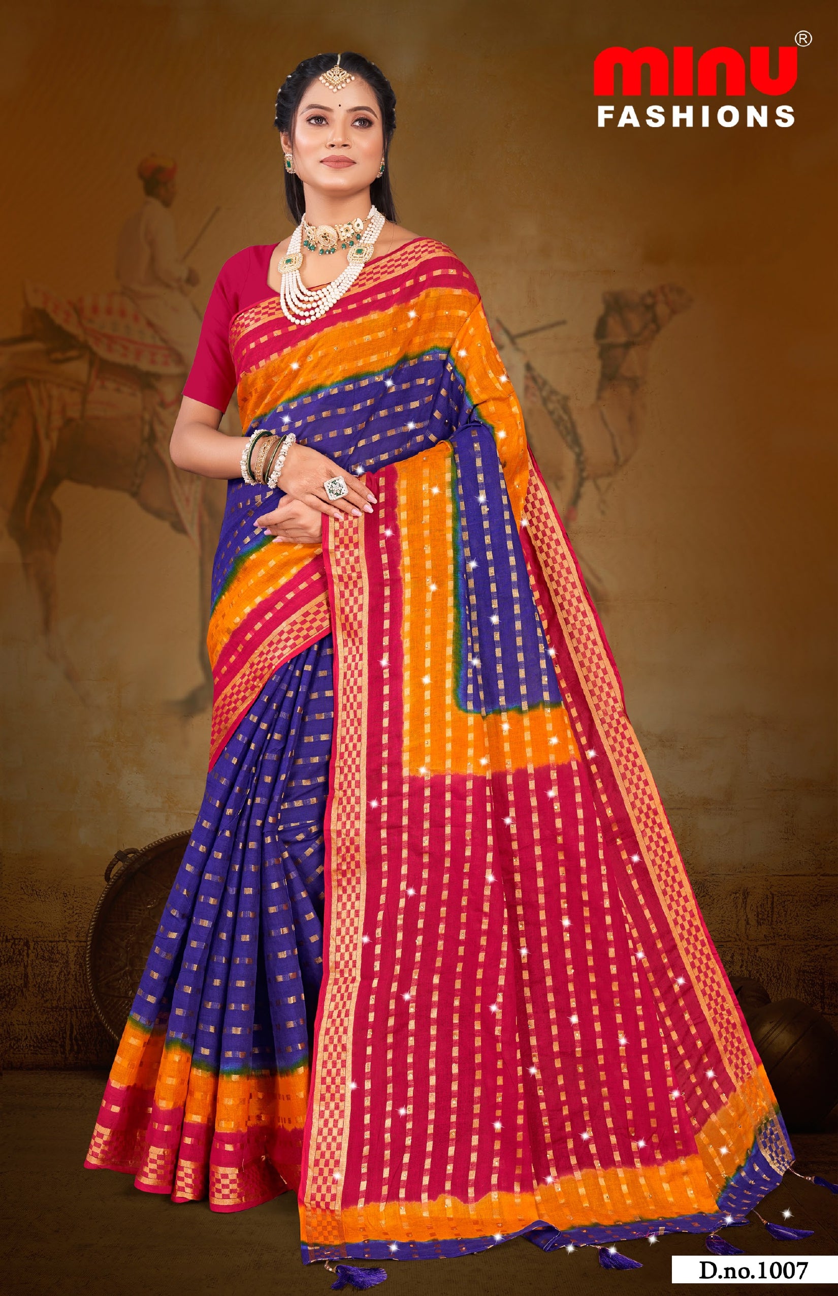 Embroidered Cotton Saree Sona (Special Rate) - 10 Pcs Set