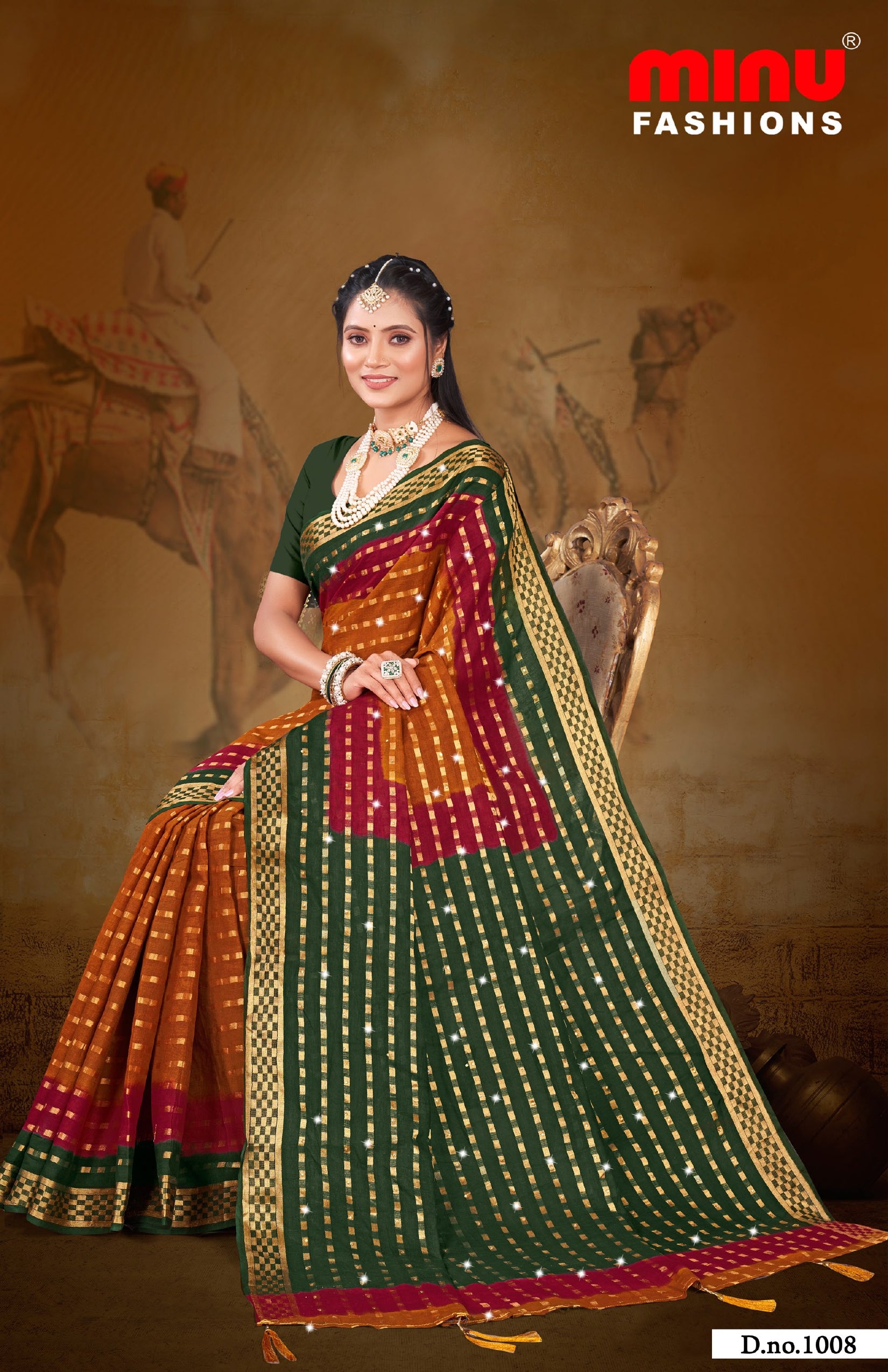 Embroidered Cotton Saree Sona (Special Rate) - 10 Pcs Set