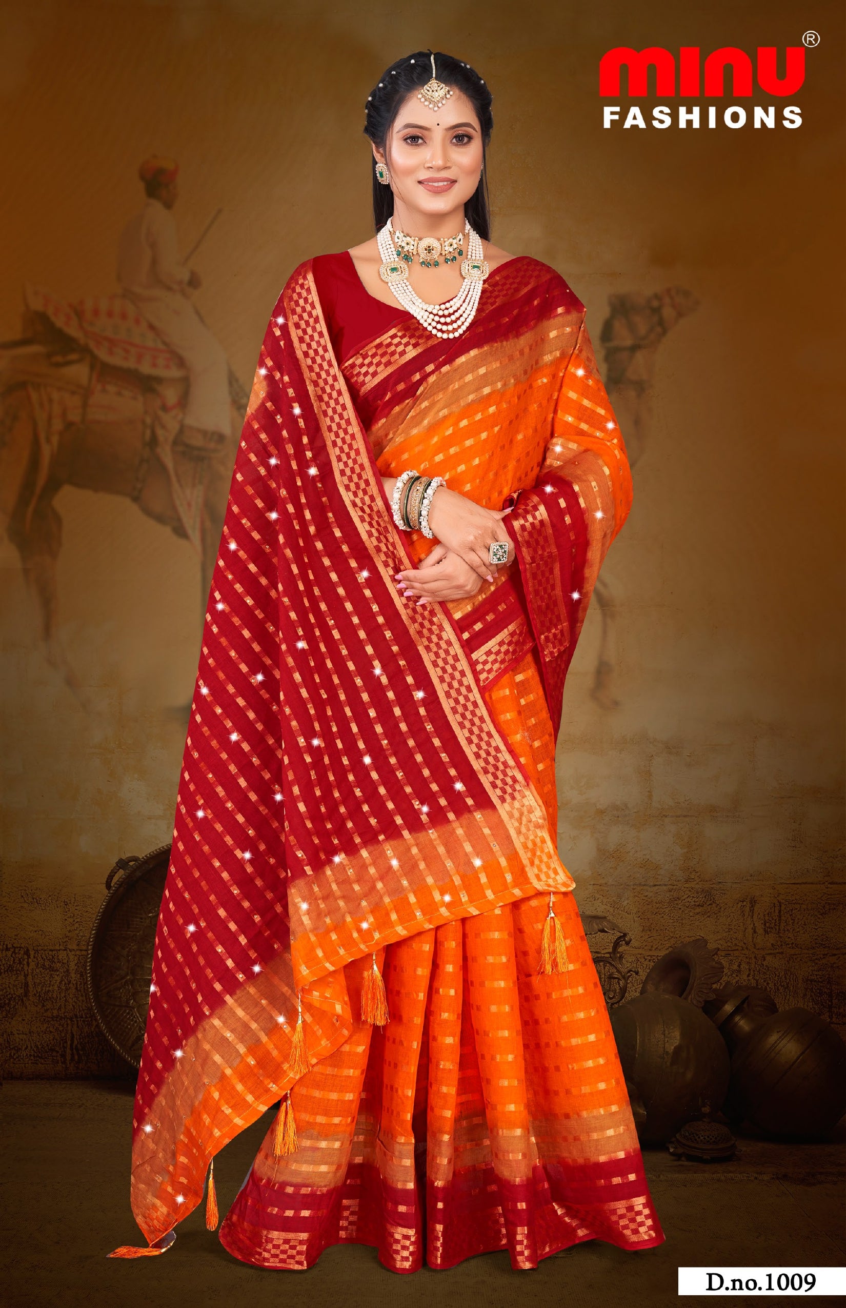 Embroidered Cotton Saree Sona (Special Rate) - 10 Pcs Set