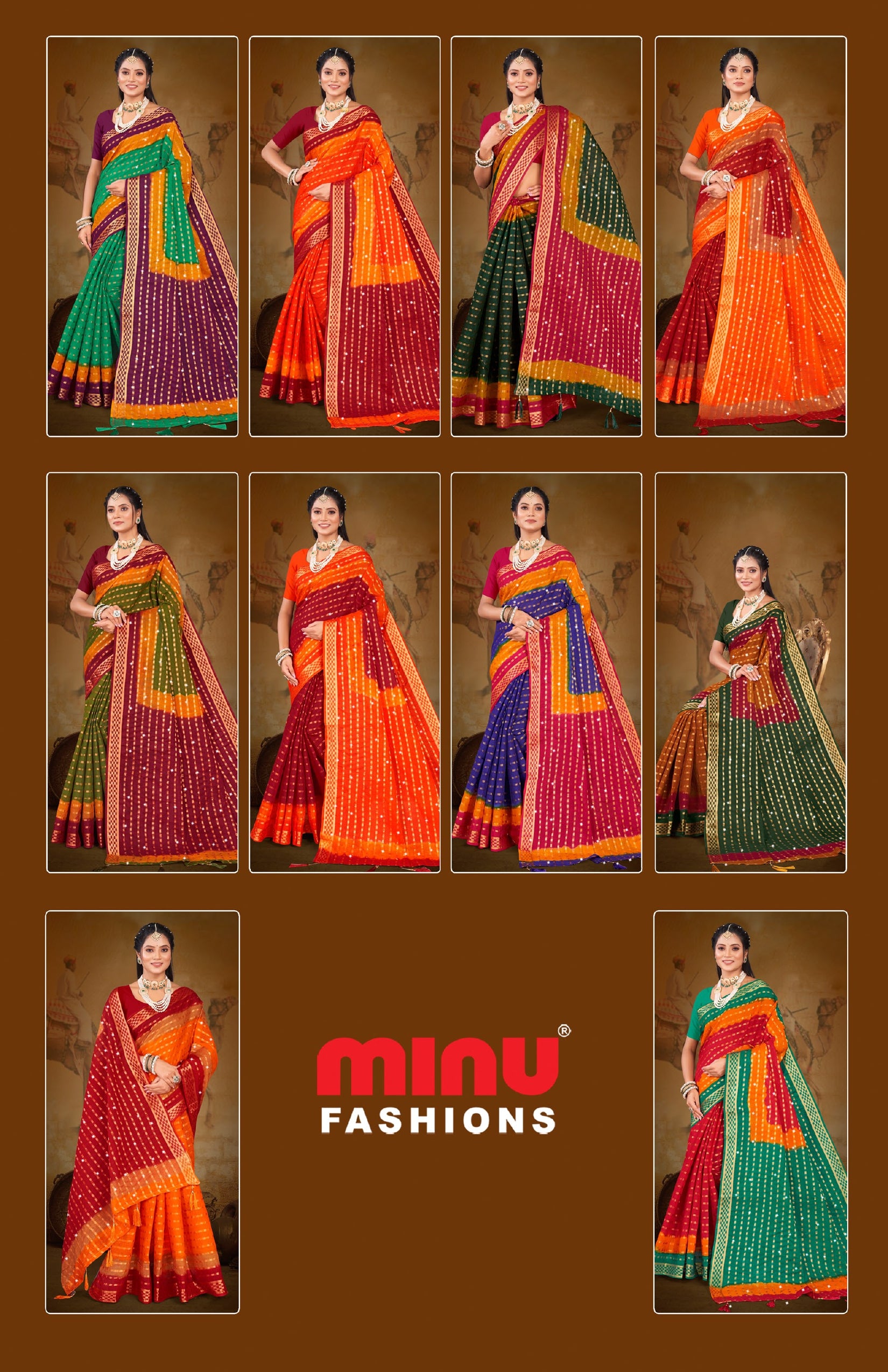Embroidered Cotton Saree Sona (Special Rate) - 10 Pcs Set