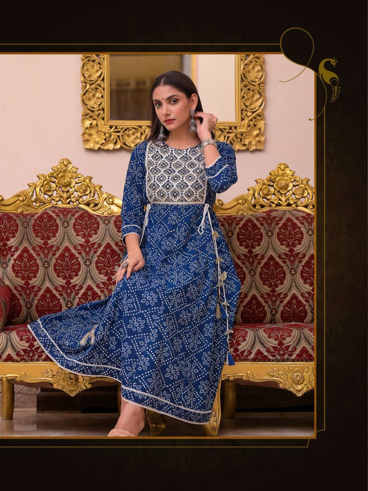 Printed Cotton Long Kurti Sonia - 5 Pcs Set