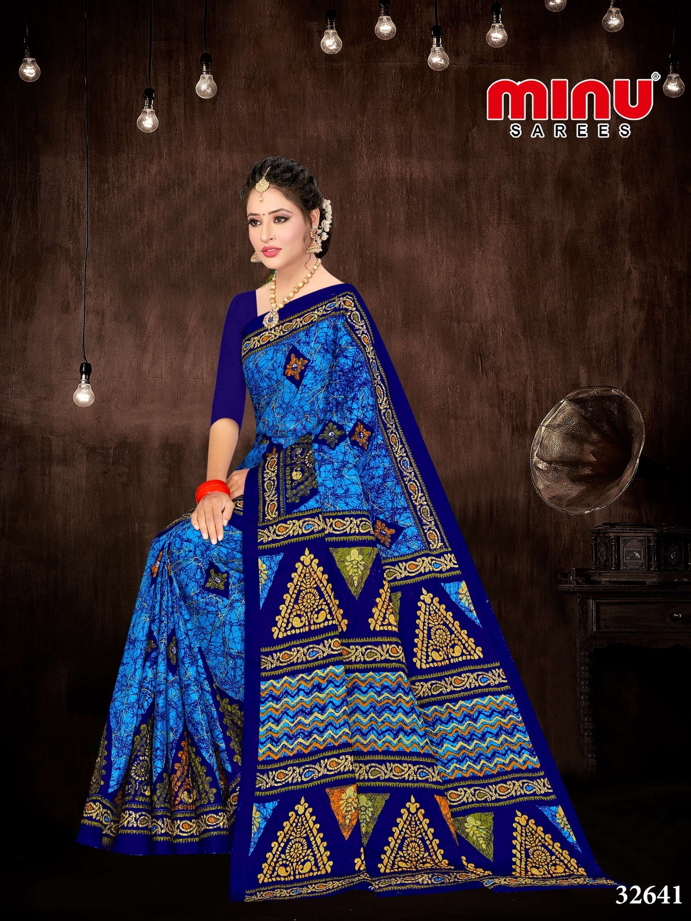 online image of blue color printed saree for women and girls 