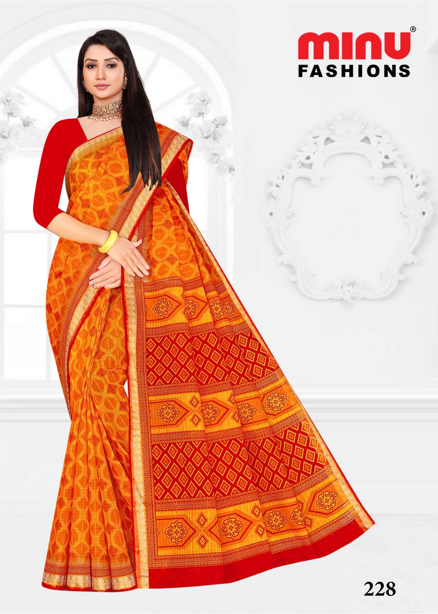 orange printed cotton sarees wholesale