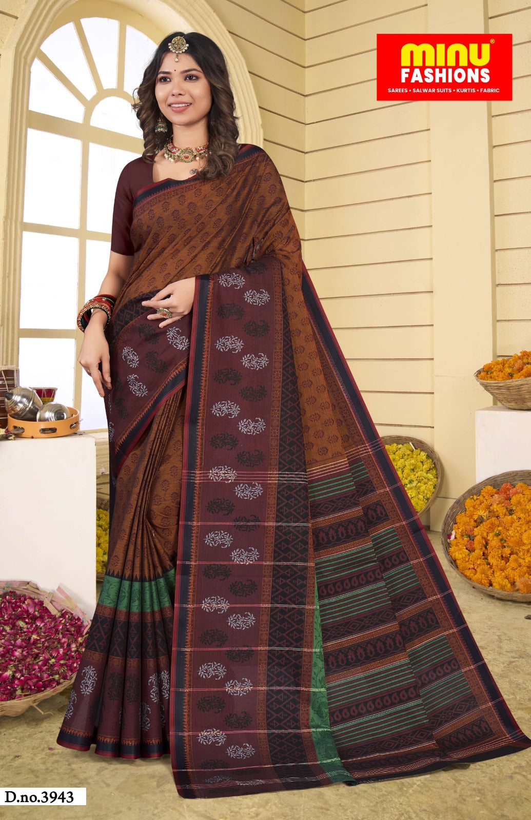 Printed Cotton Saree Tantuja - 8 Pcs Set