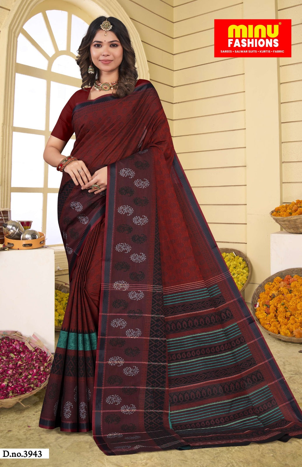 Printed Cotton Saree Tantuja - 8 Pcs Set