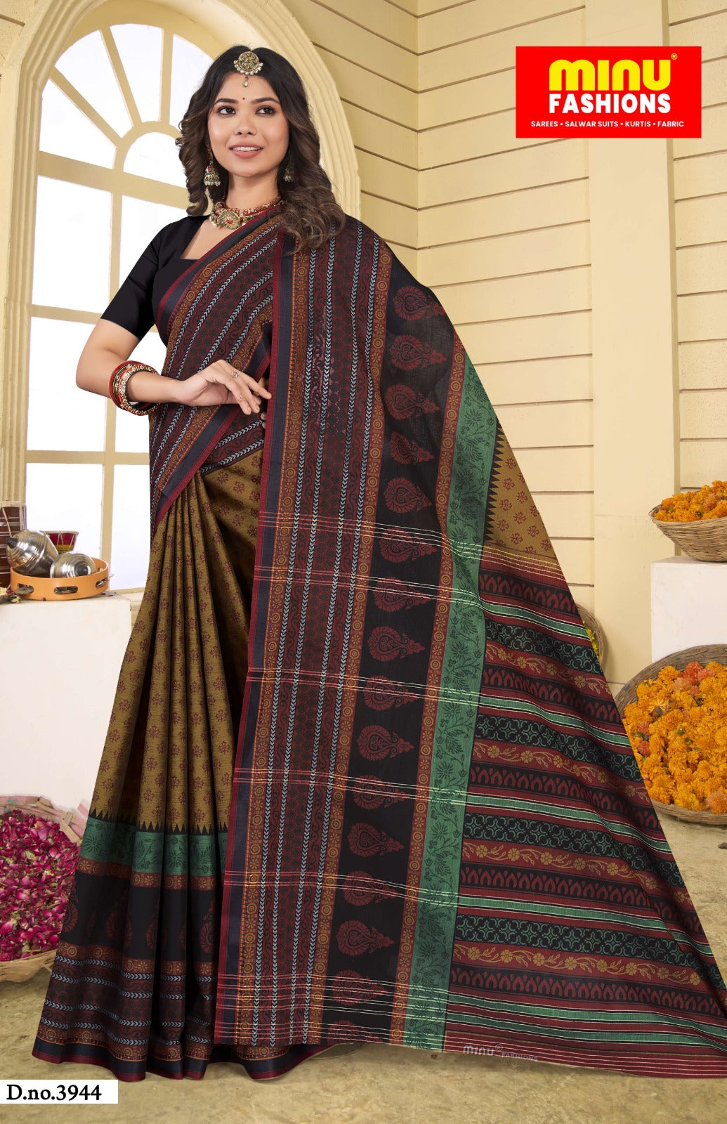 Printed Cotton Saree Tantuja - 8 Pcs Set