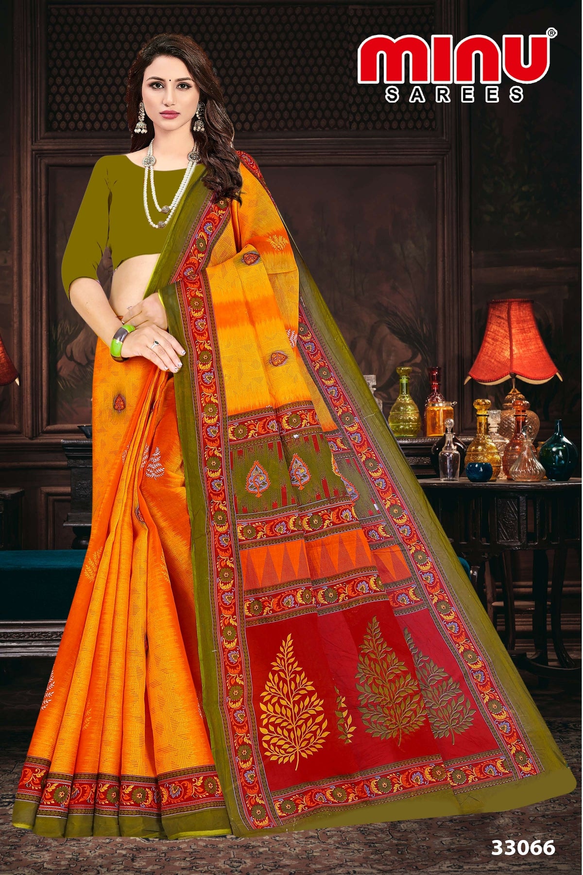 orange color printed saree for wholesalers online 