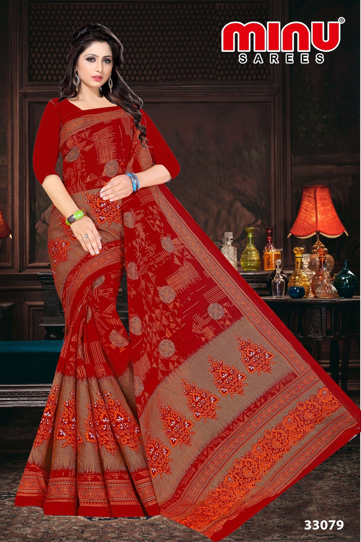 designer and bold red printed saree for wholesale 