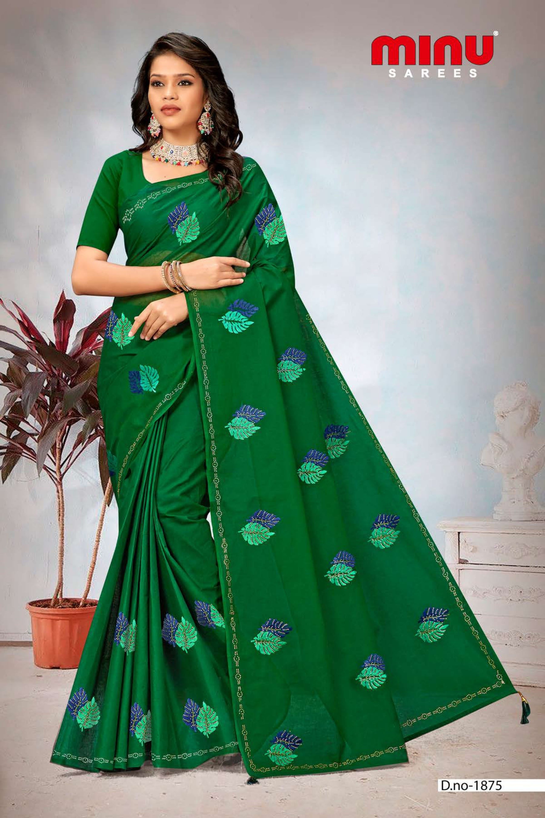 Bold and classy green embroidery saree 