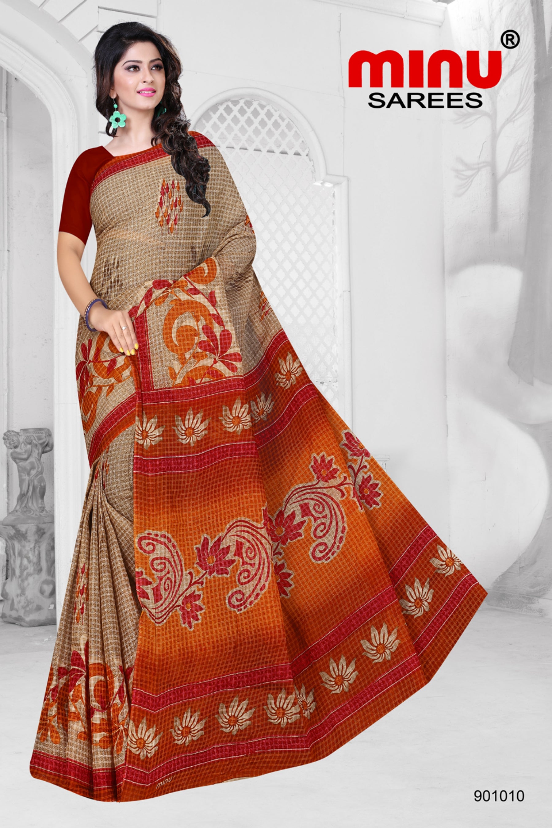 Printed saree with pure fabric work