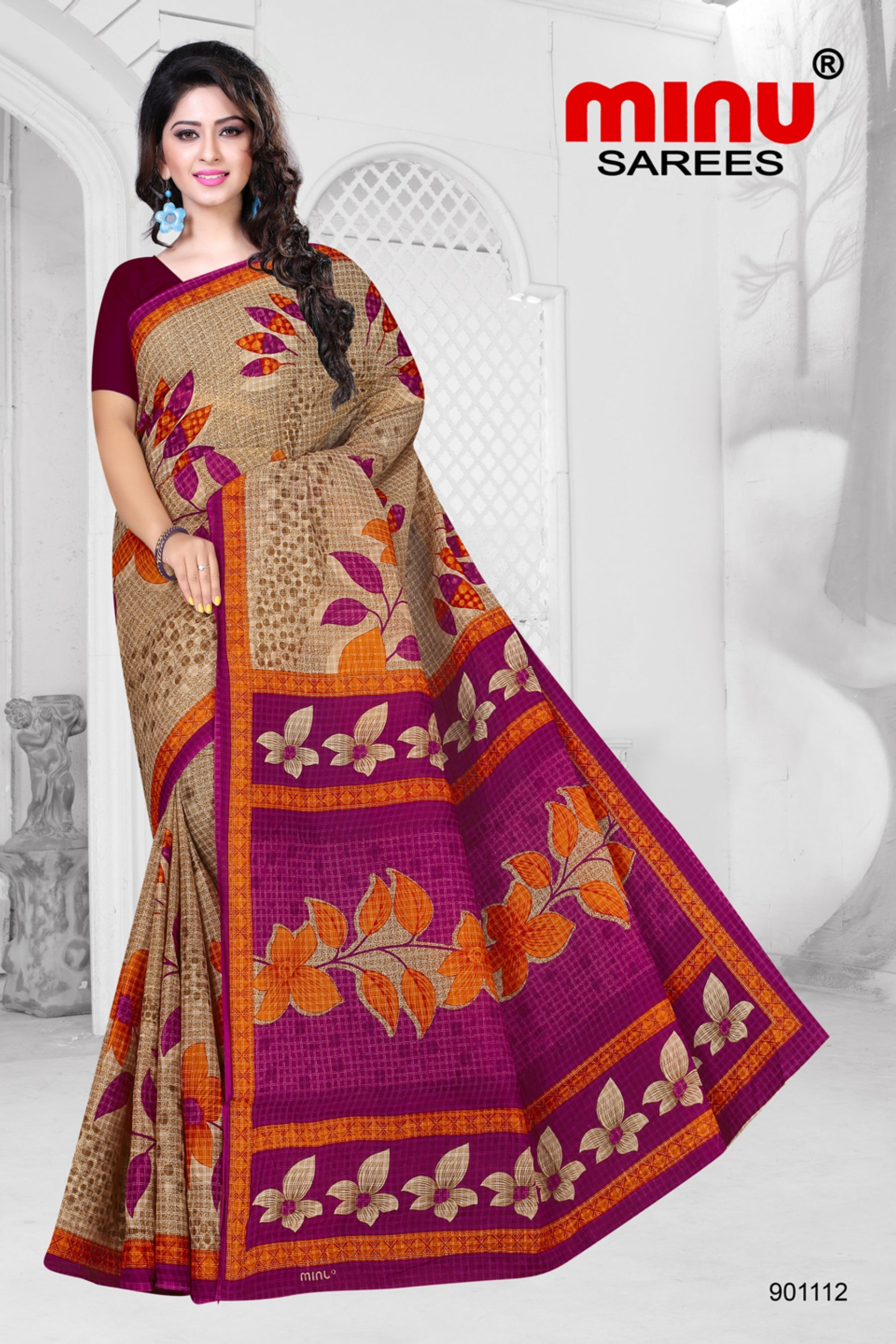 Online image of wholesale cotton printed saree