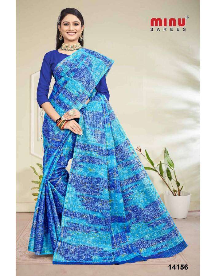 Blue printed saree for women 