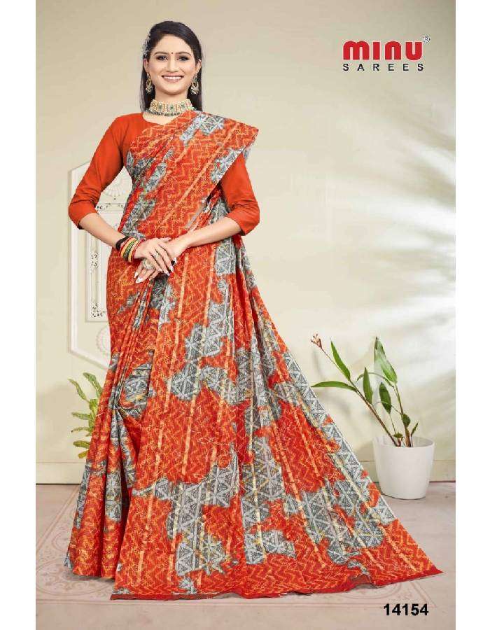 Orange color printed saree for women