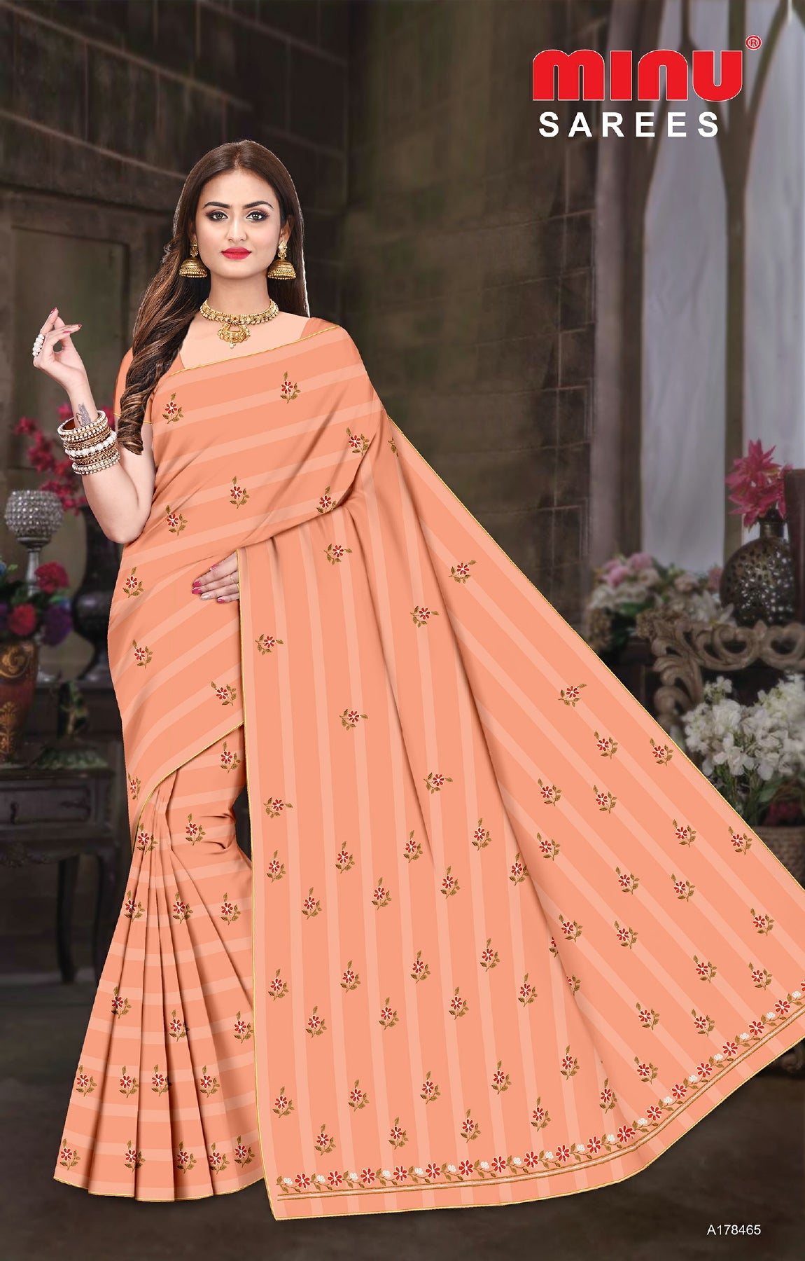 Durga puja trending embroidery saree wearing woman 