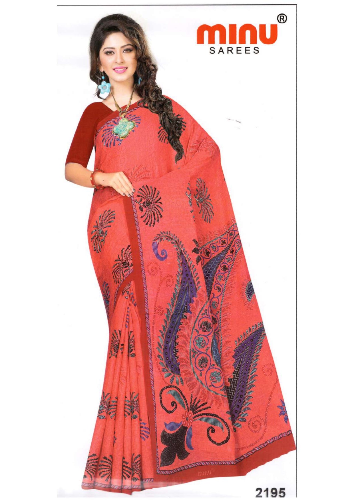 Woman wearing bold color printed saree online wholesale