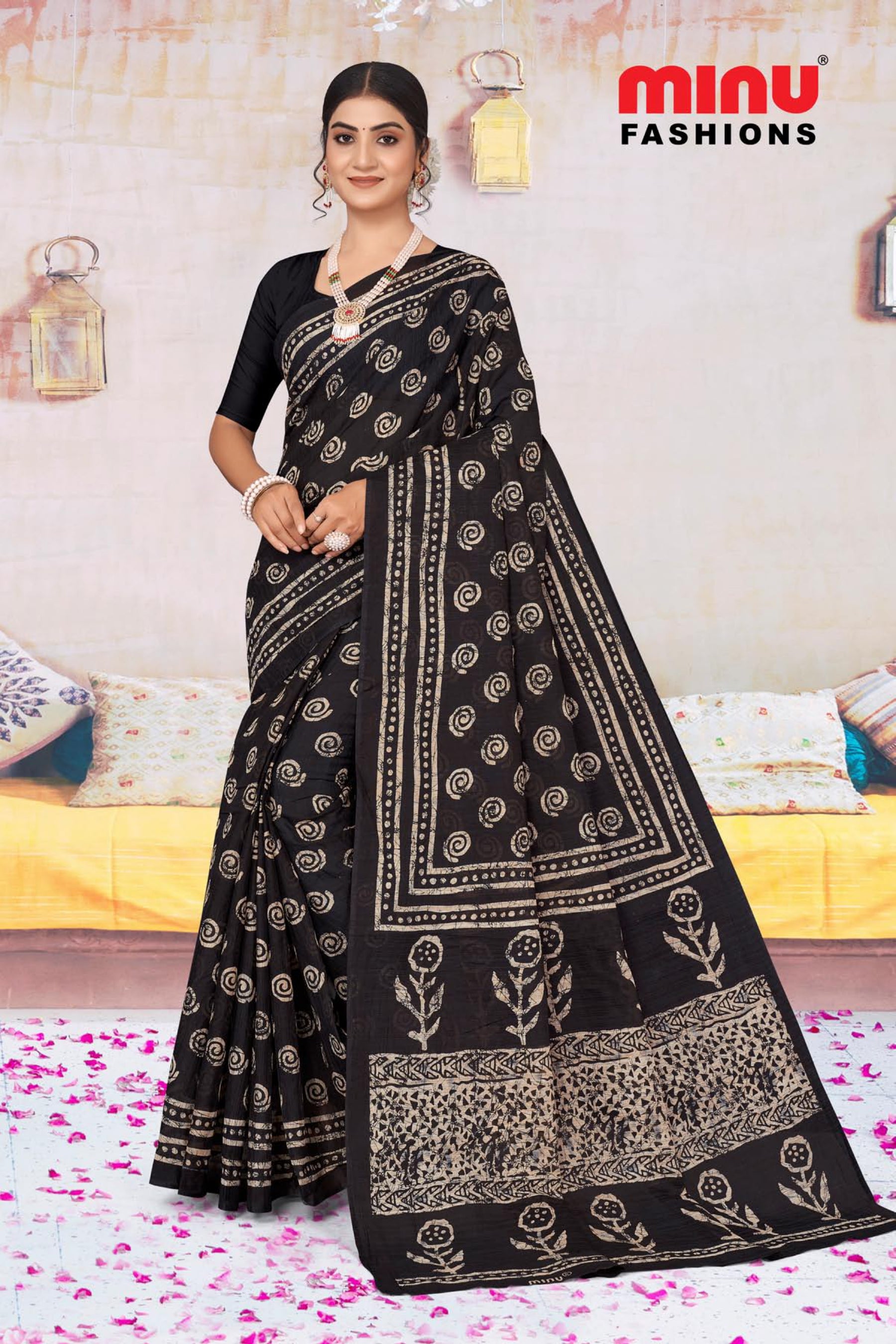 black printed cotton saree wholesale for resellers