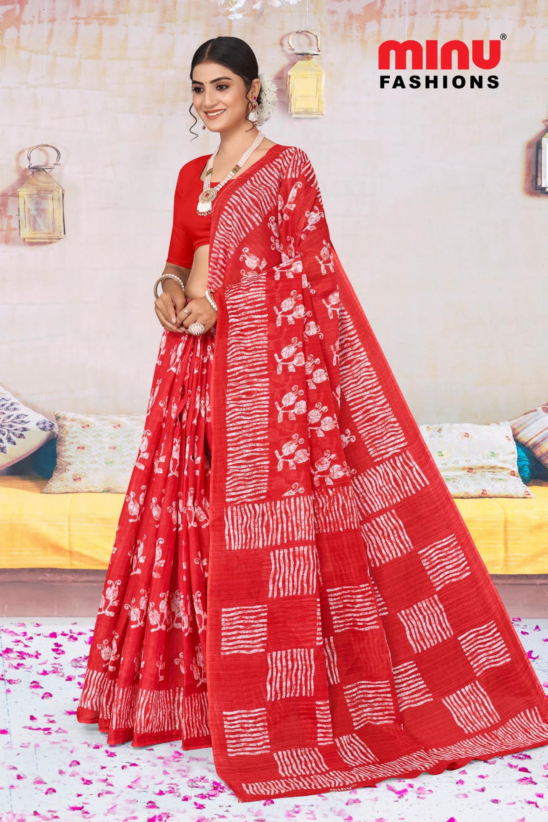 red printed cotton saree for any occasion