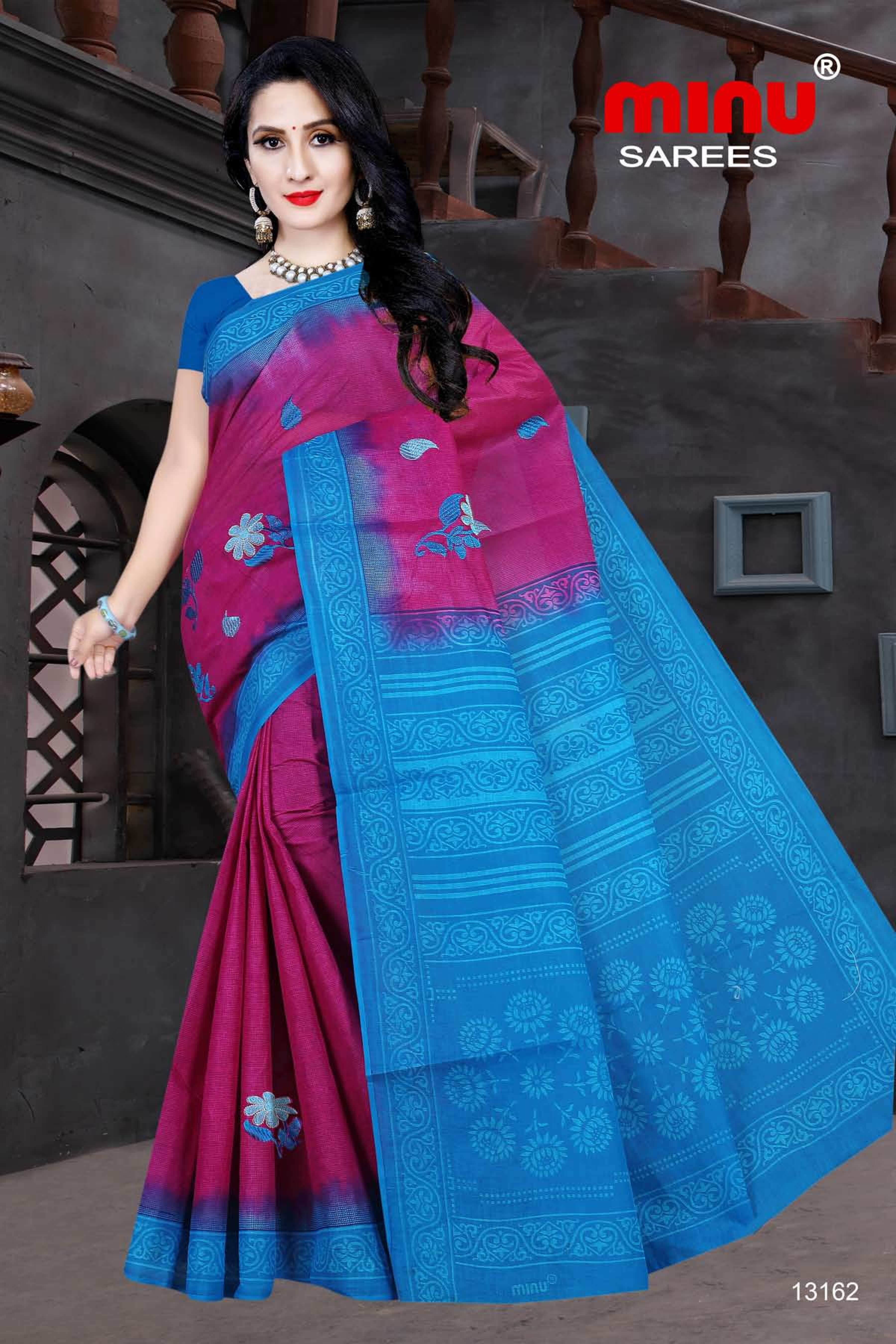 cotton embroidered saree at low prices for women 