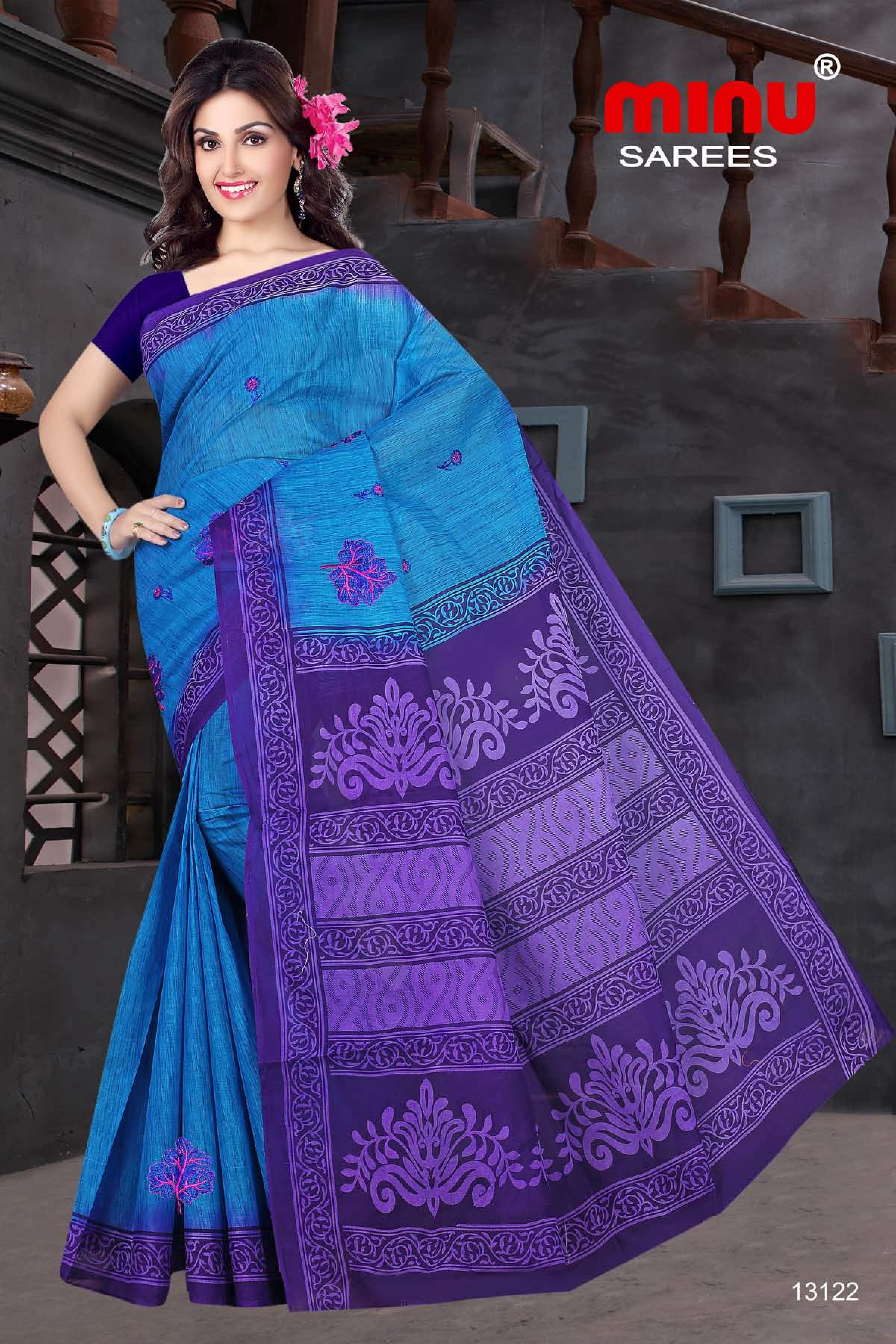 embroidered cotton saree online in India