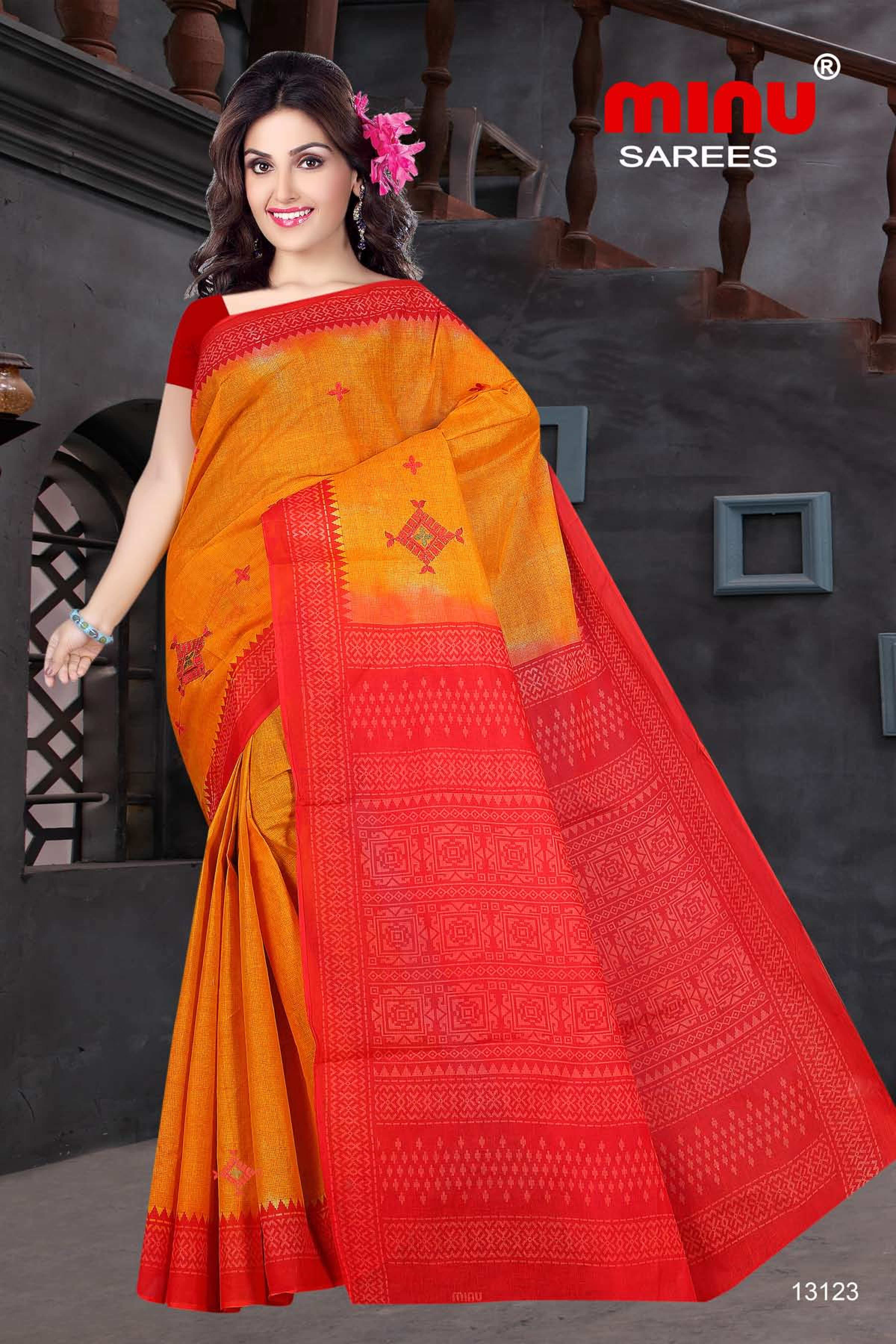 designer embroidered cotton saree online for sale