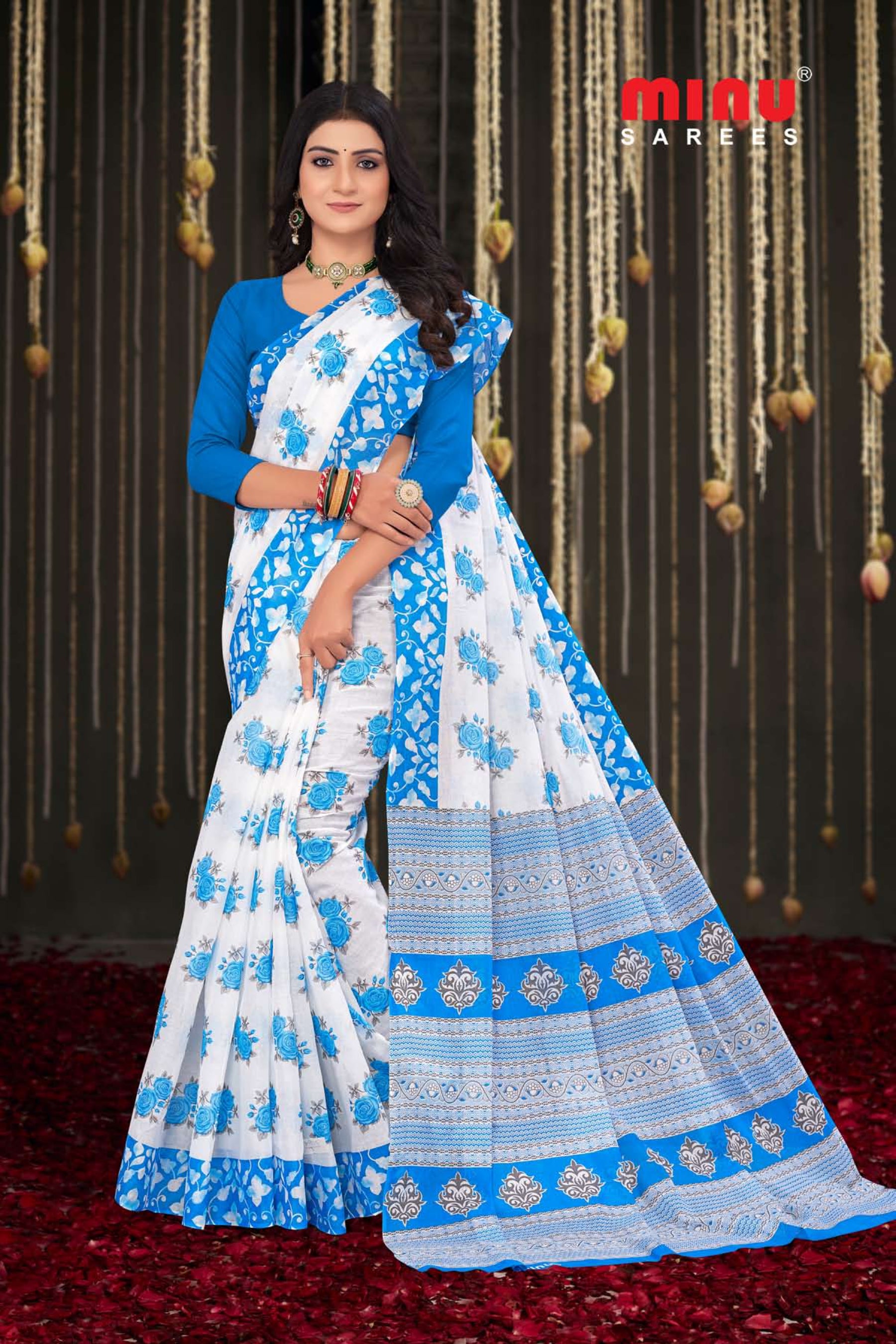 blue pure cotton sarees wholesale online for women and girls 