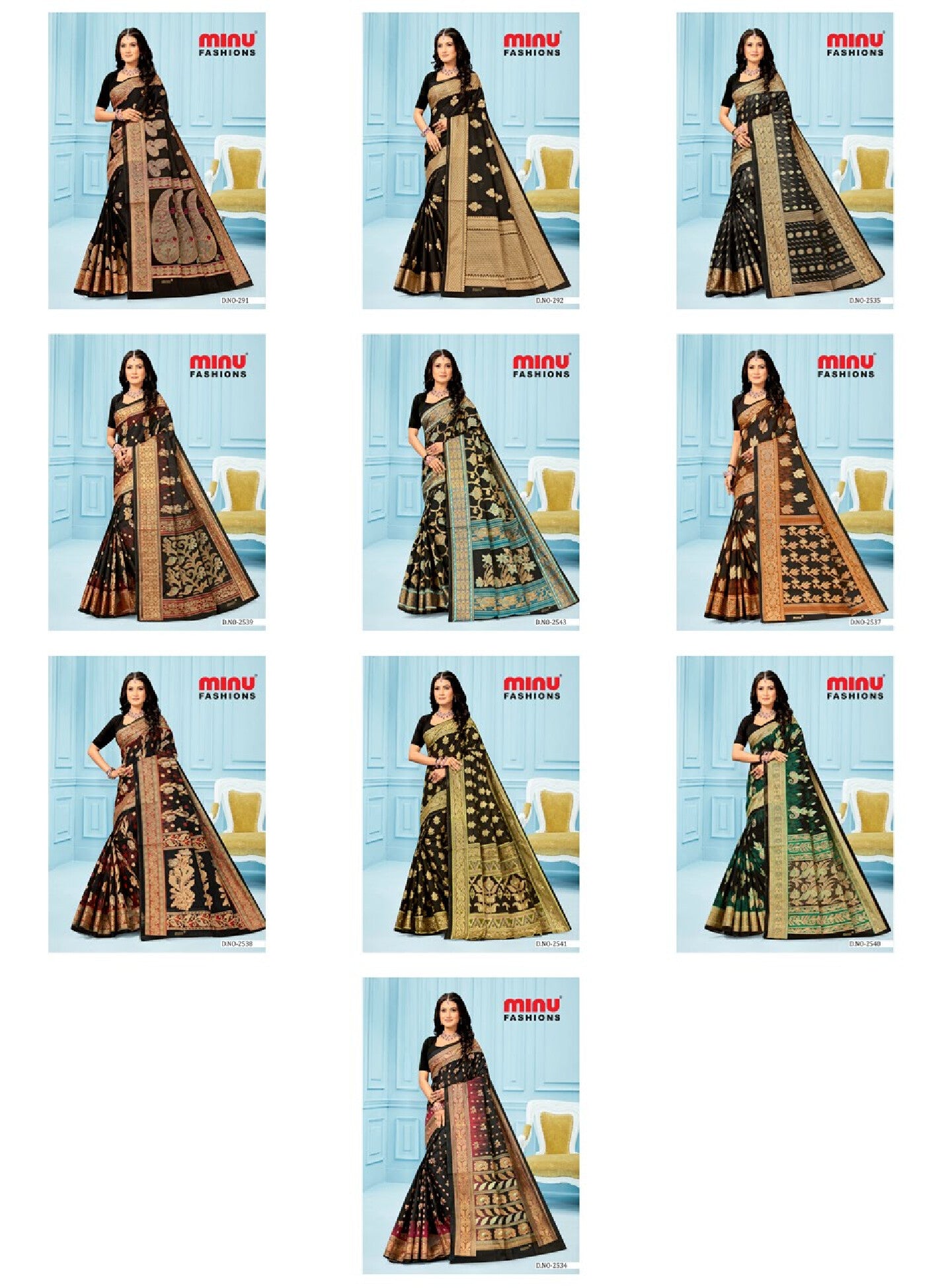 Minu Tant Black Saree (12PCS)