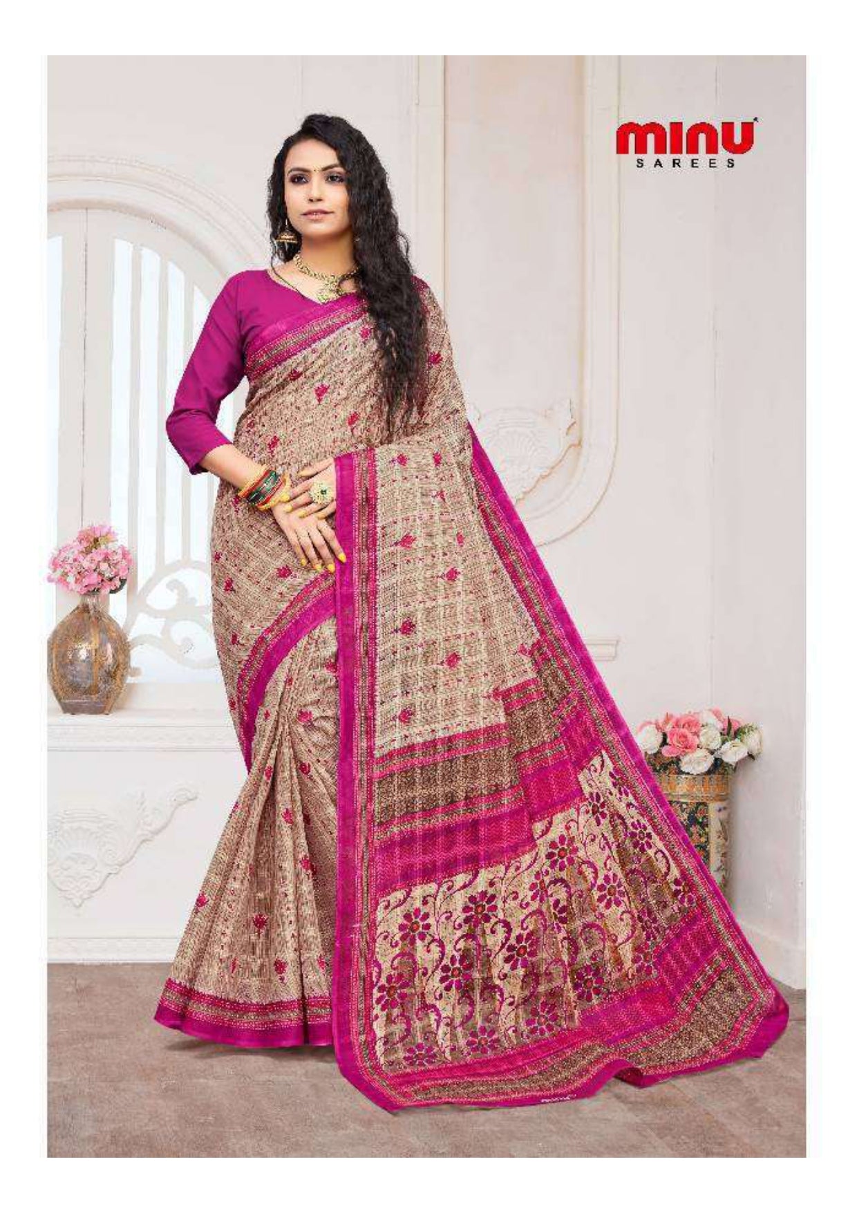 Top-quality best printed saree wearing woman image